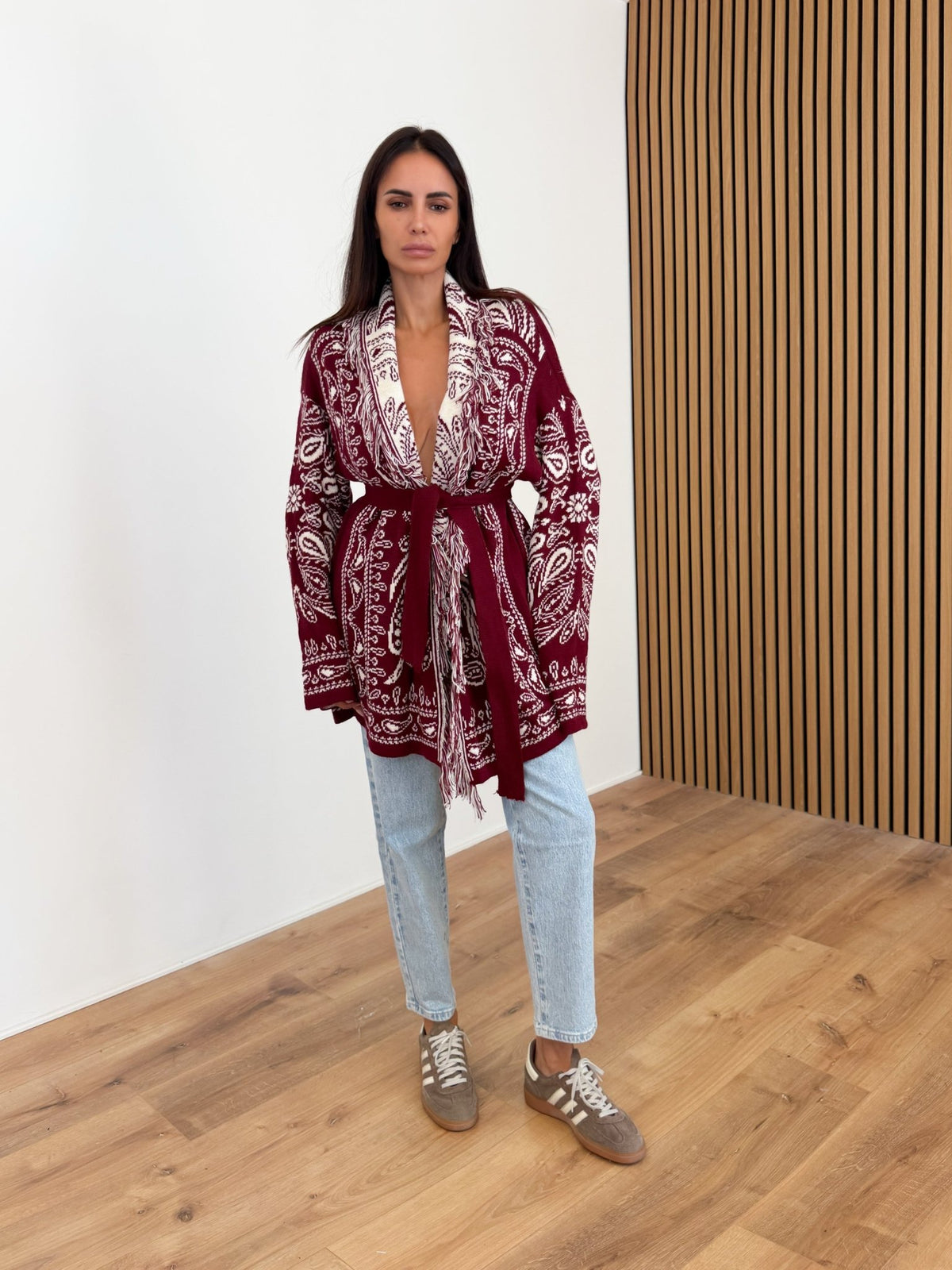 Cardigan Azteco - Bordeaux e Bianco - SAINTH
