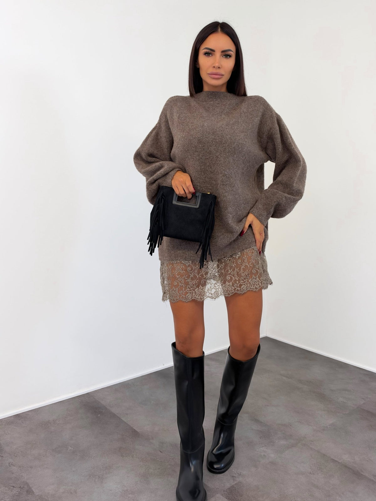Abito Pull Pizzo - Tortora - SAINTH