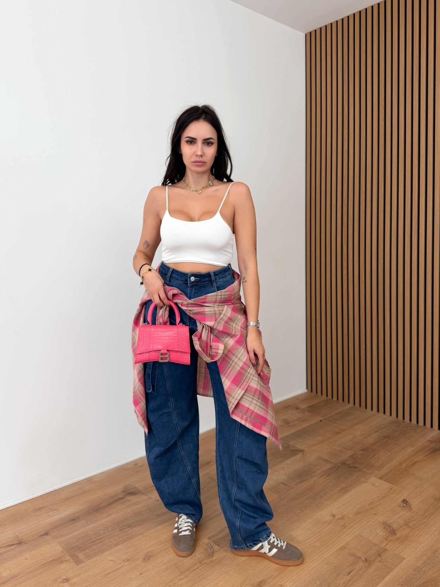 Maxi Camicia Farmer - Biscotto e Fucsia - SAINTH