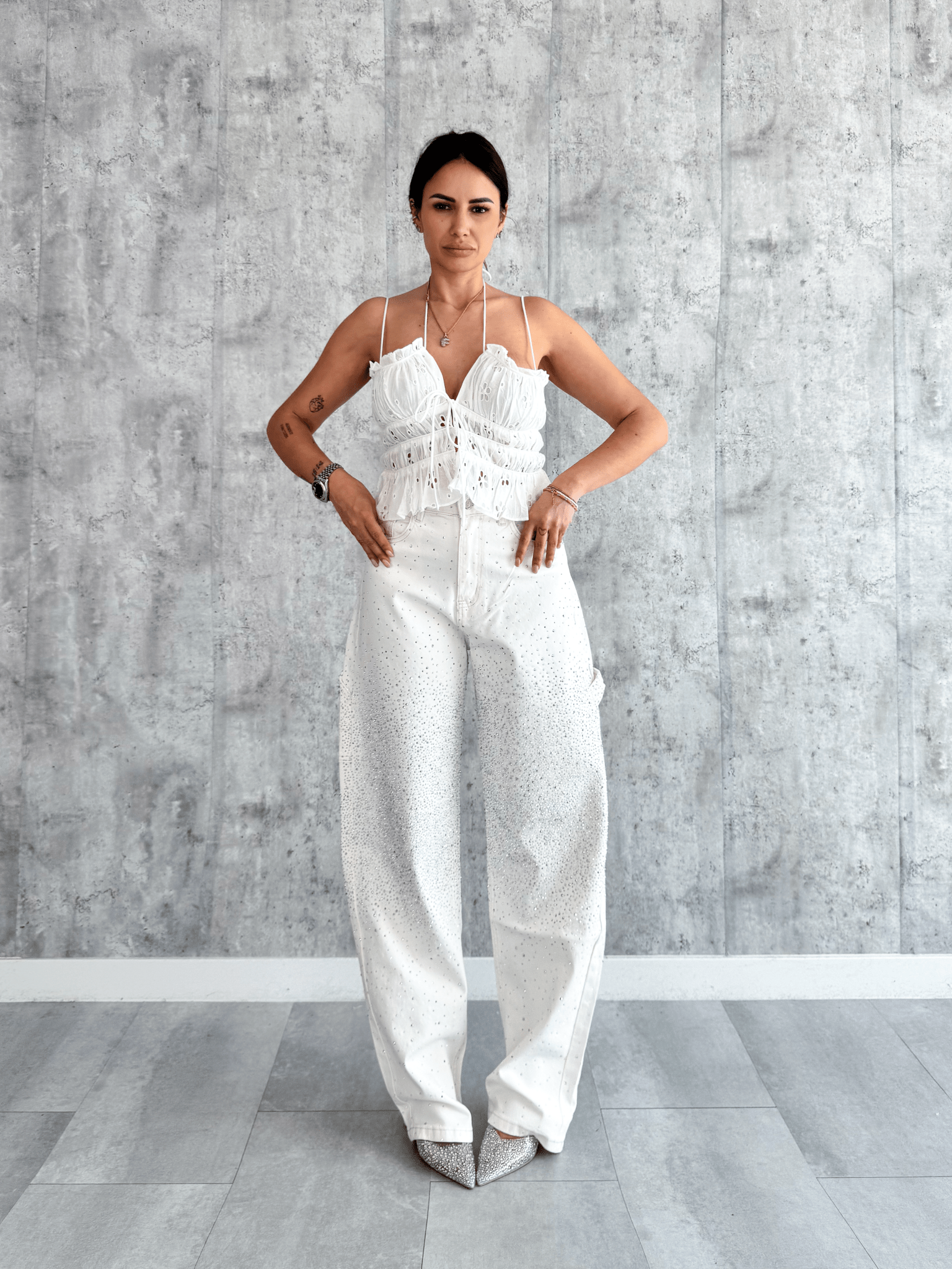 Jeans Baggy Diamonds - Bianco - SAINTH