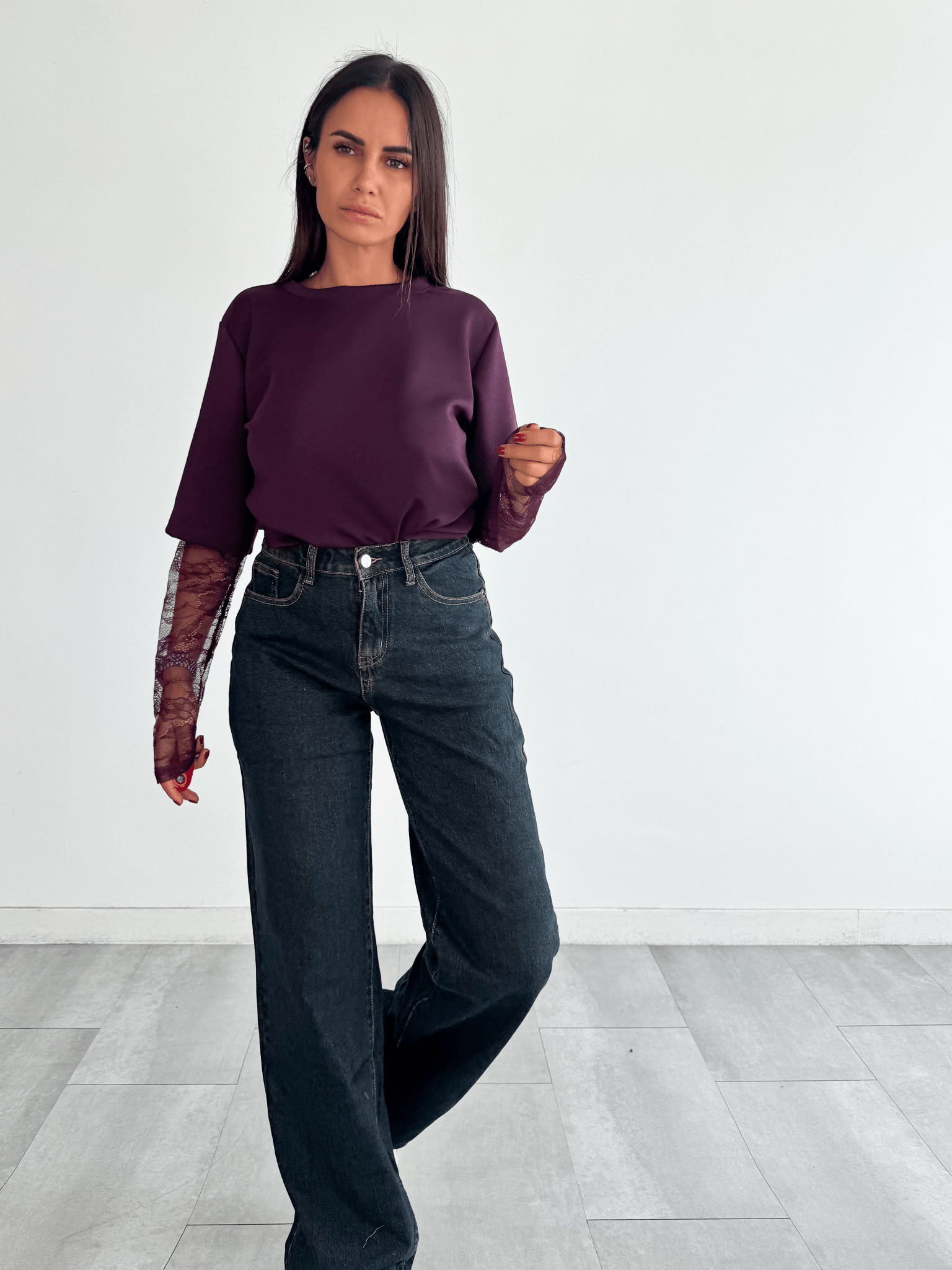 T-Shirt Manica Pizzo - Bordeaux - SAINTH