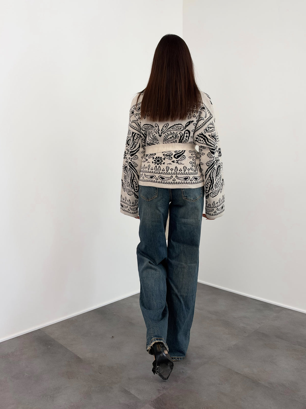 Cardigan Crop Azteco - Panna