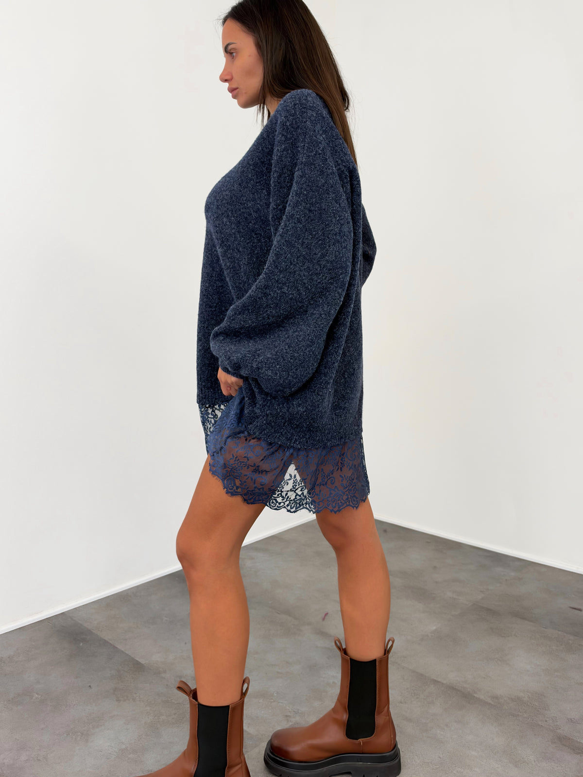 Abito Pull Pizzo - Blu