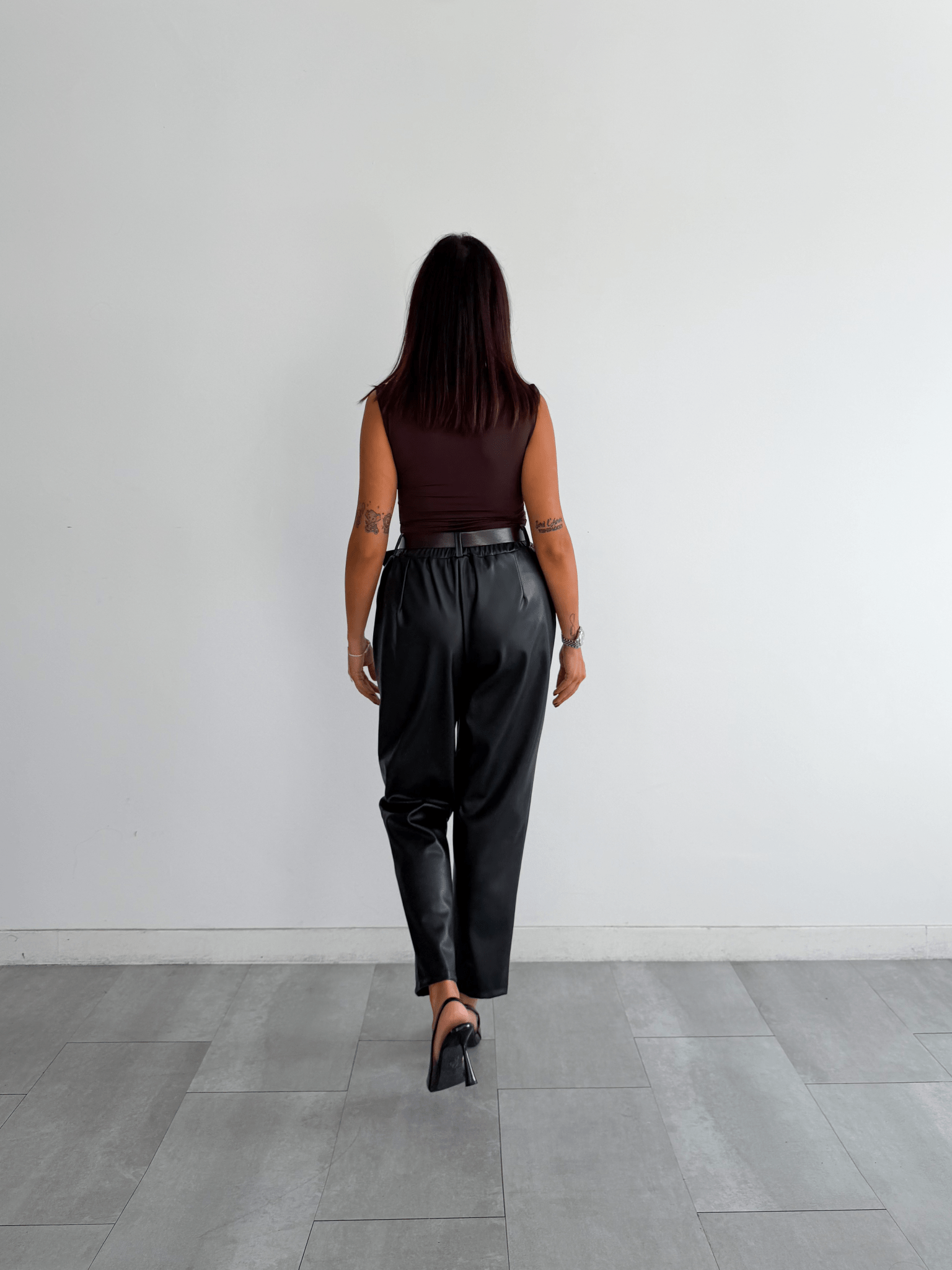 Pantalone Ecopelle + Cintura - Nero - SAINTH