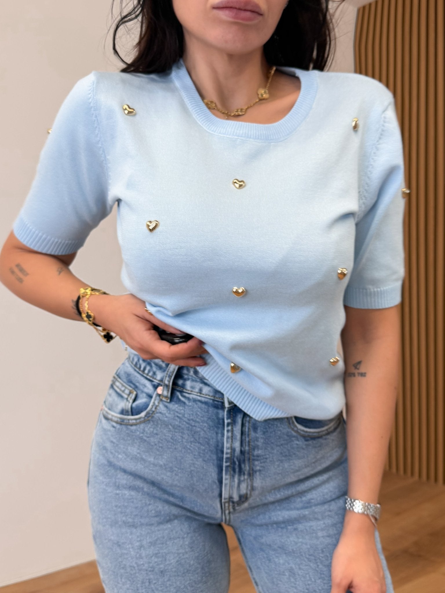 Pull Cuori 3D - Celeste - SAINTH