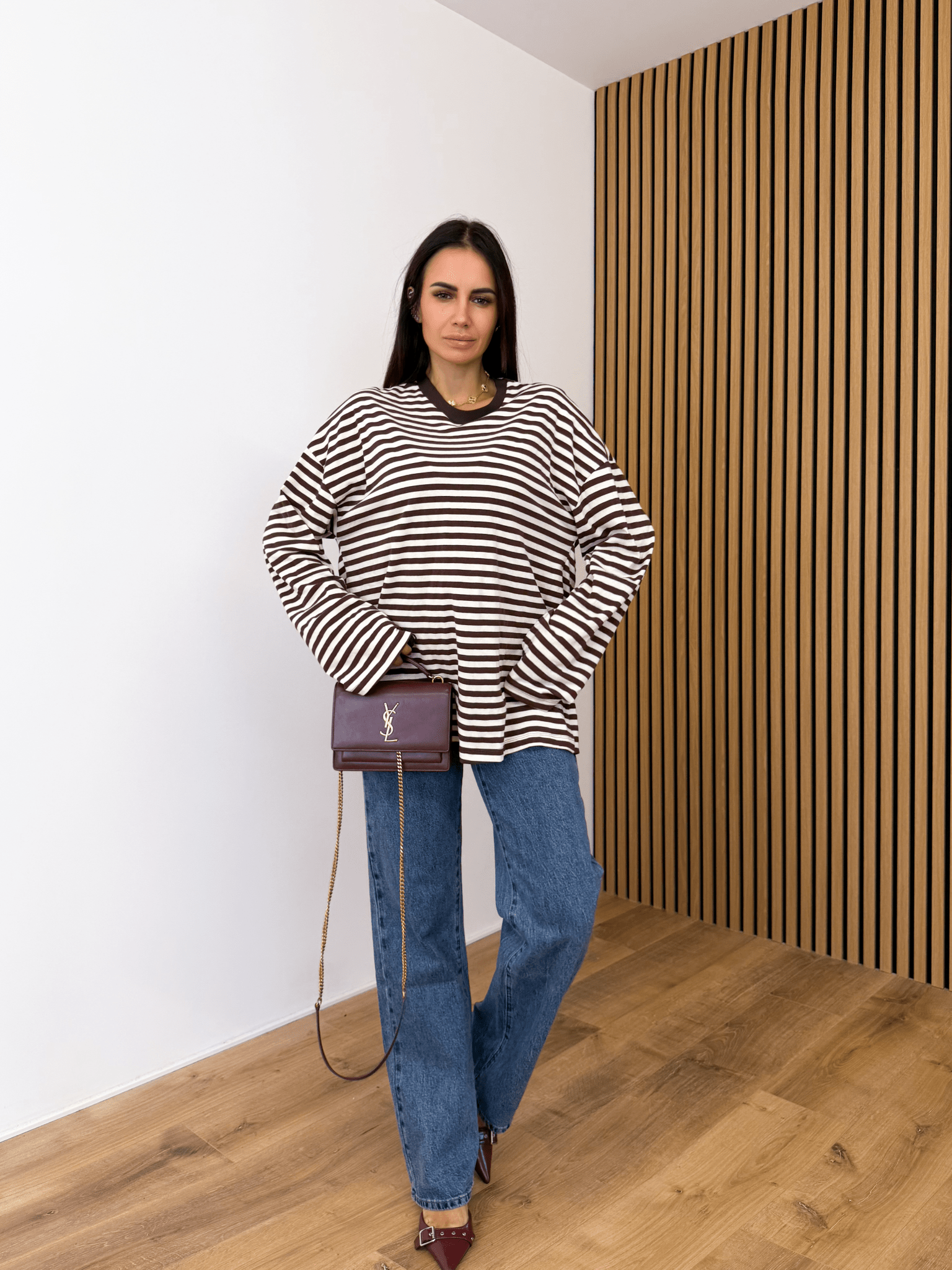 Maxi Maglia Lines - Burro e Marrone - SAINTH