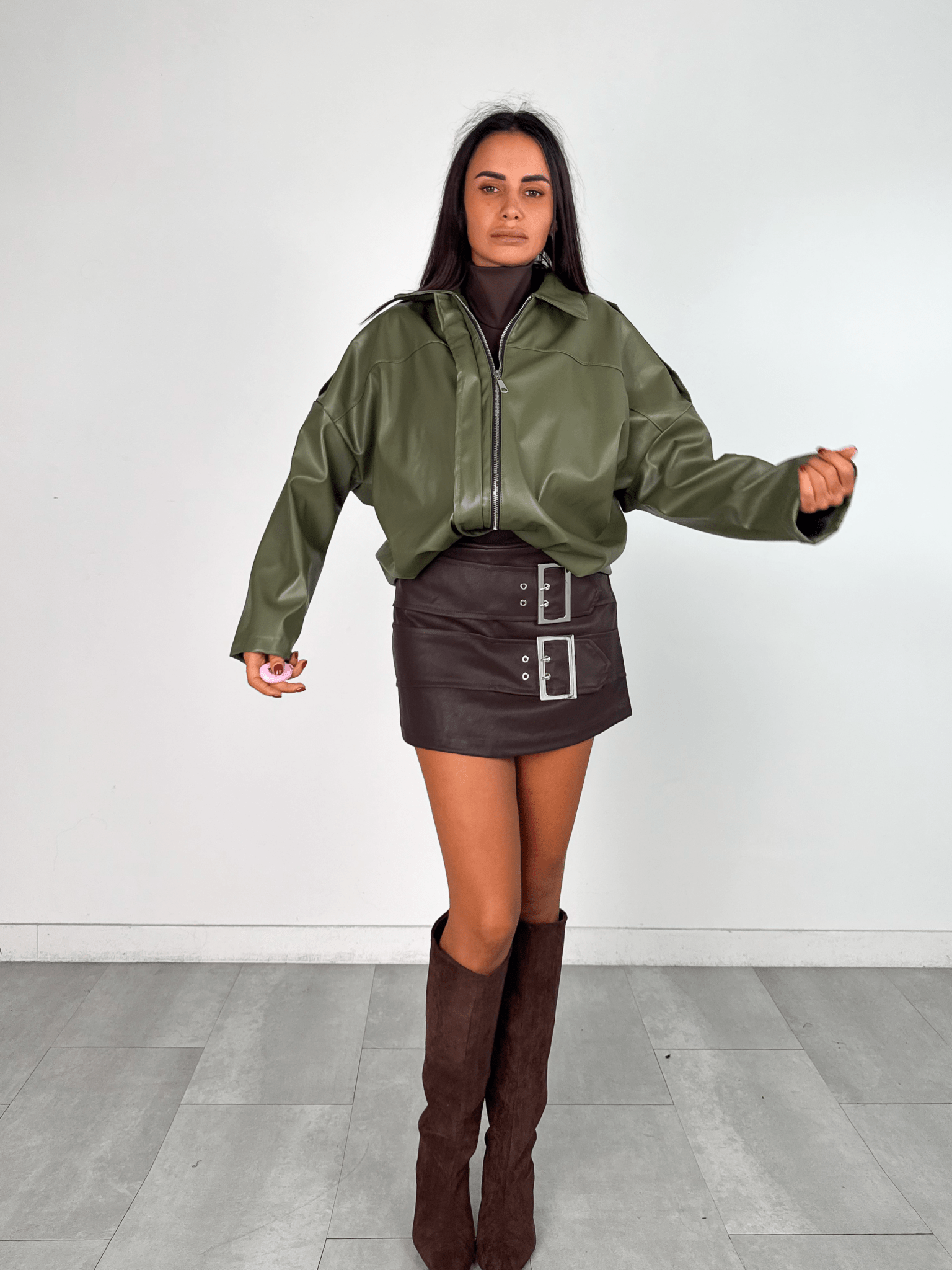 Biker Ecopelle Virale - Verde Oliva - SAINTH