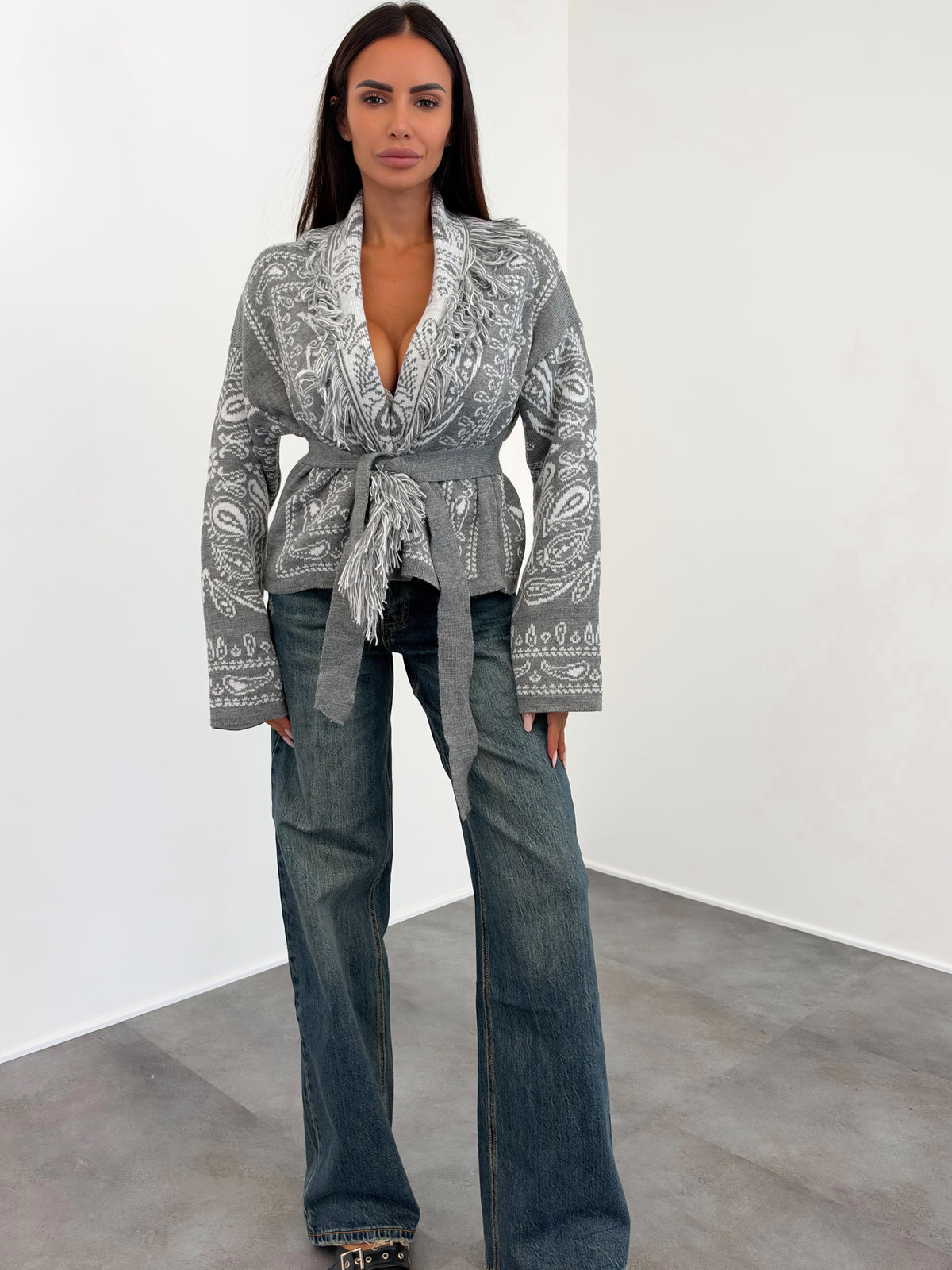 Cardigan Crop Azteco - Grigio