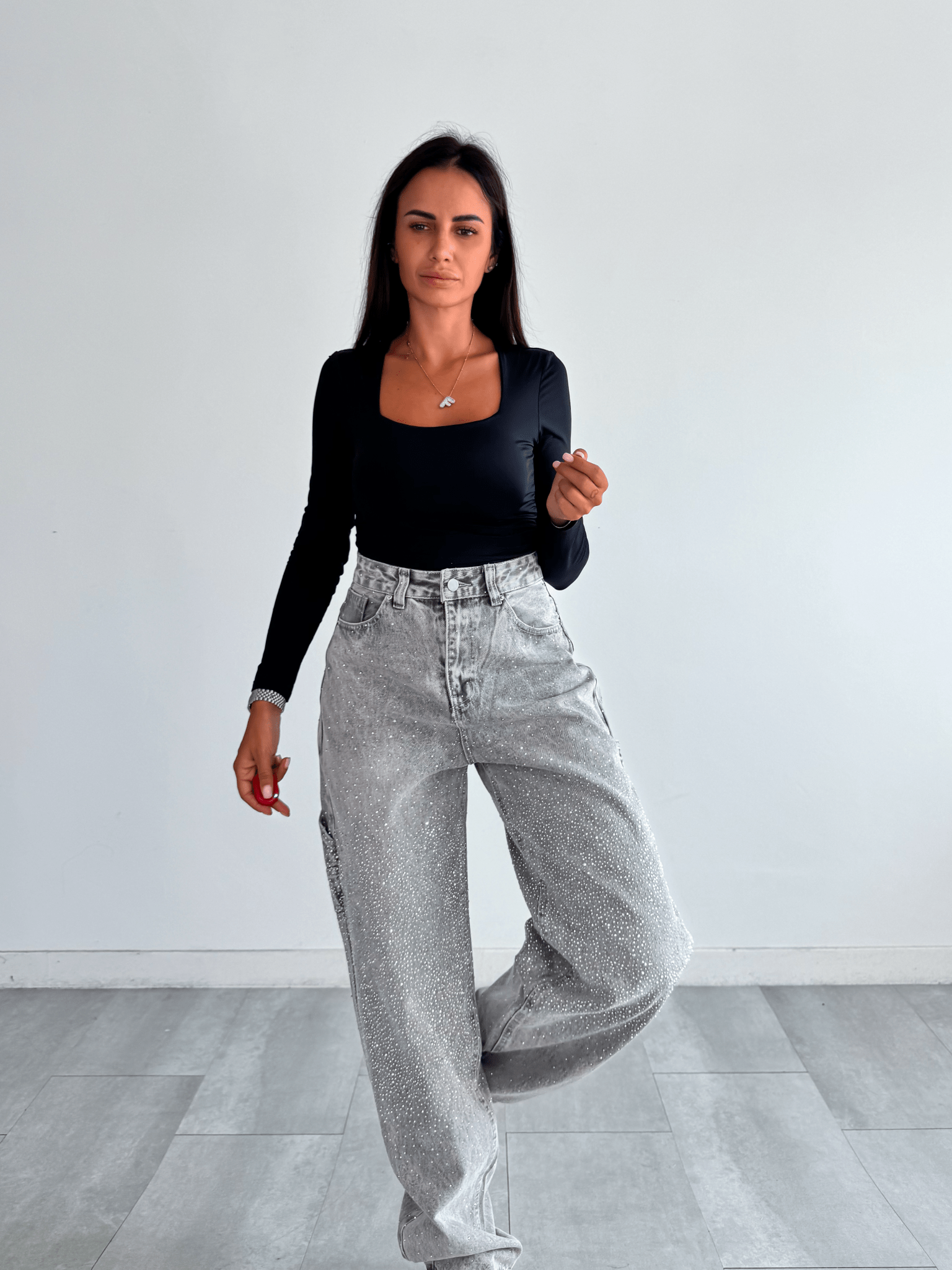 Jeans Bomber Diamonds - Grigio - SAINTH