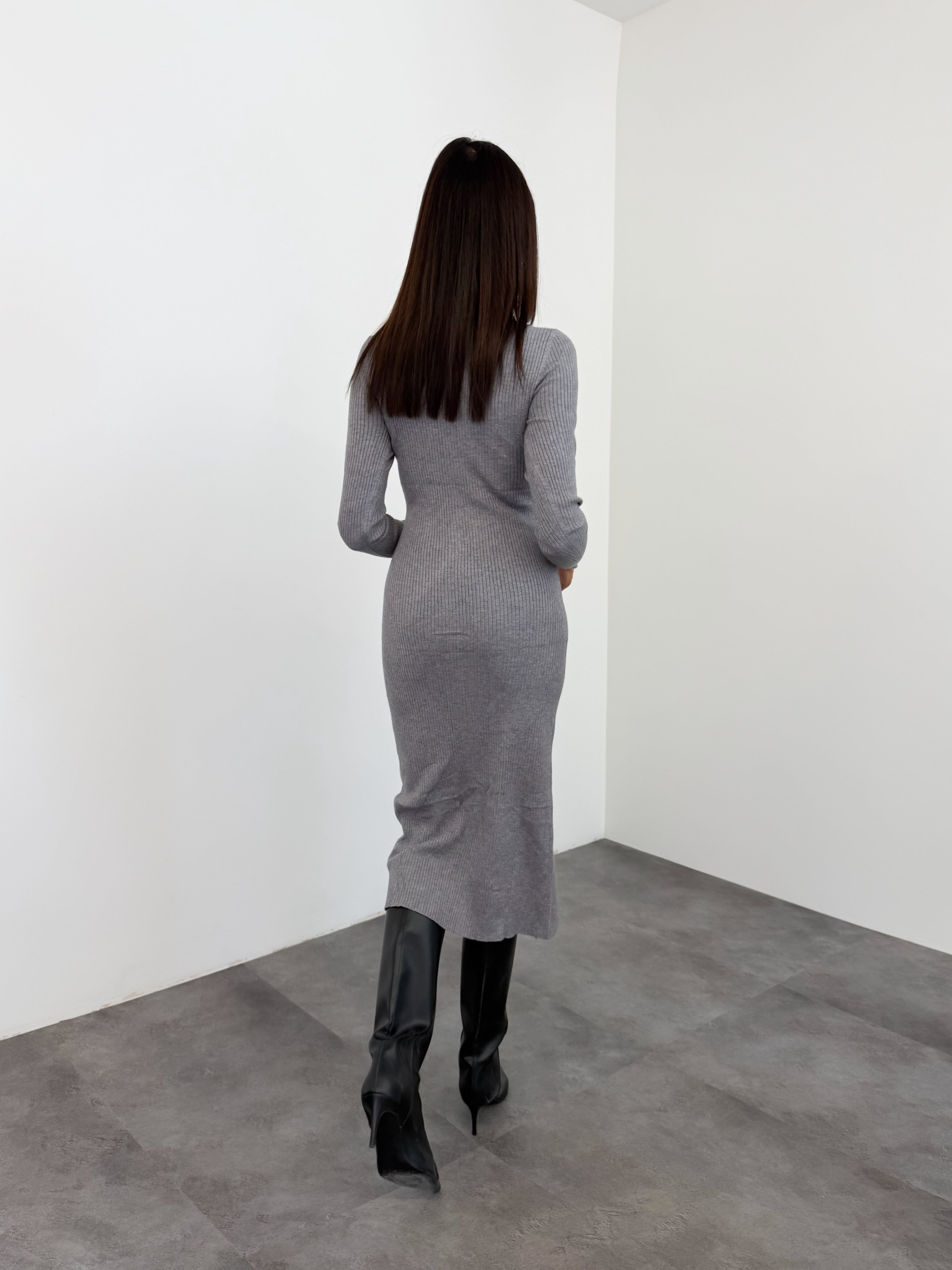 Abito Pull Bottoncini - Grigio