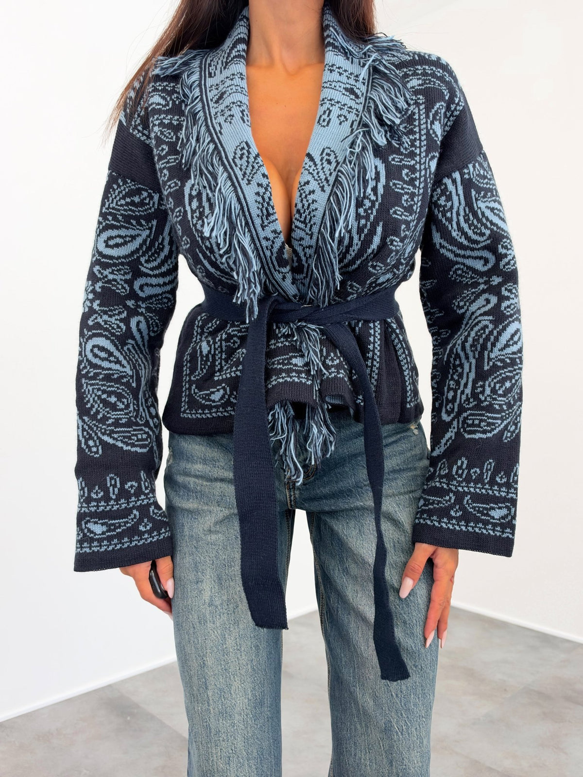 Cardigan Crop Azteco - Blu Celeste - SAINTH