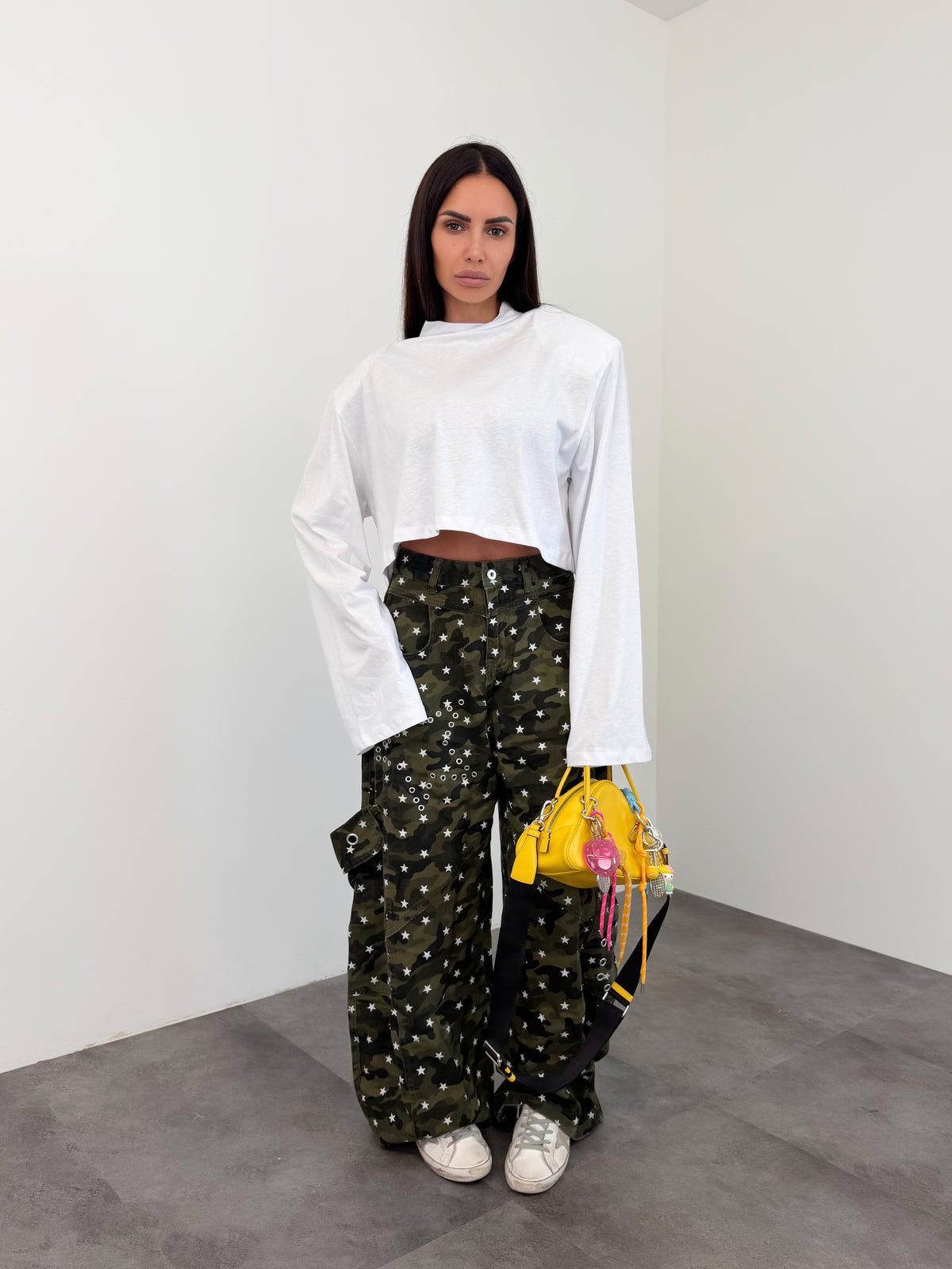 Maglia Maxi Spalla Crop - Bianca
