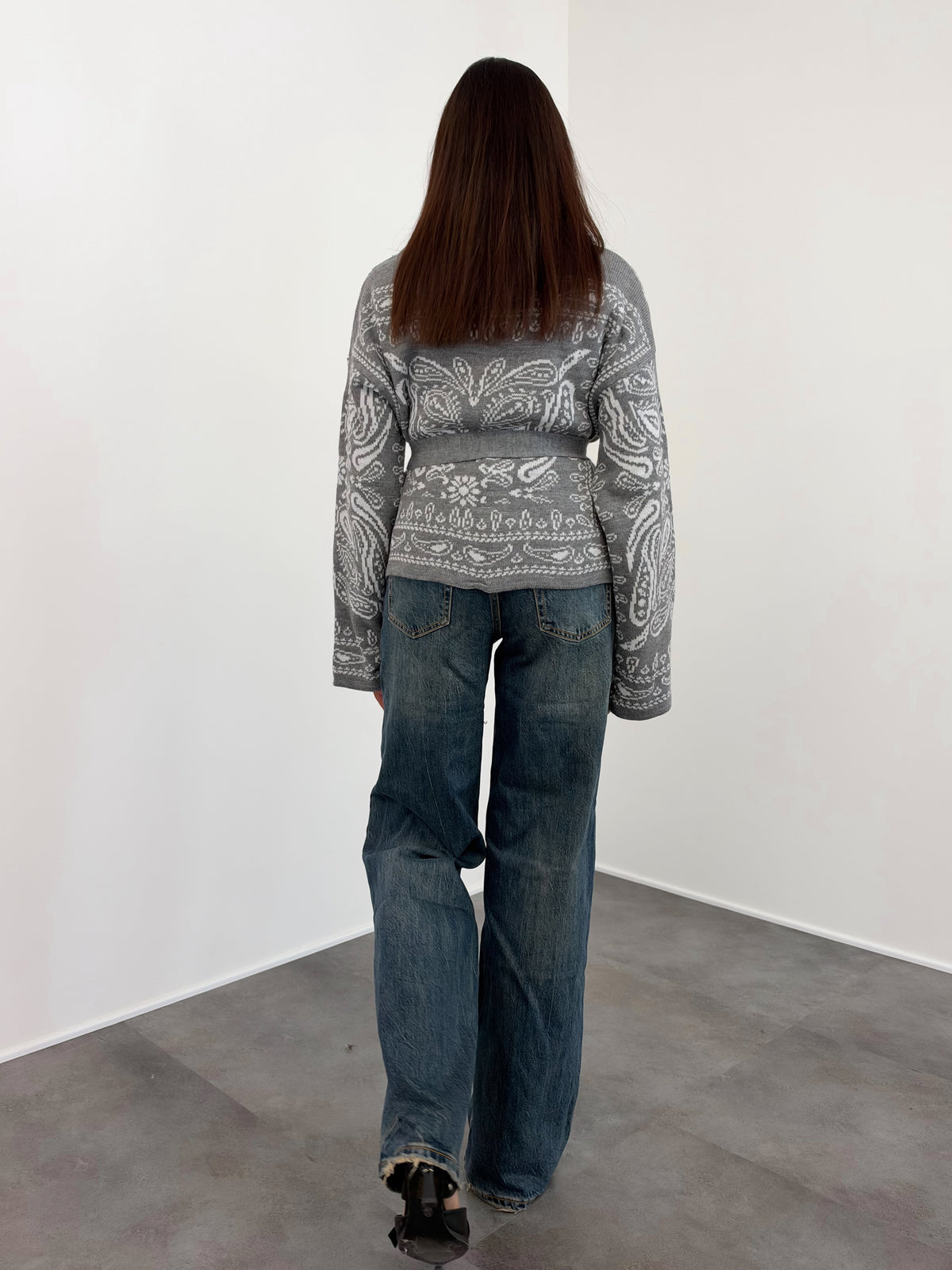 Cardigan Crop Azteco - Grigio