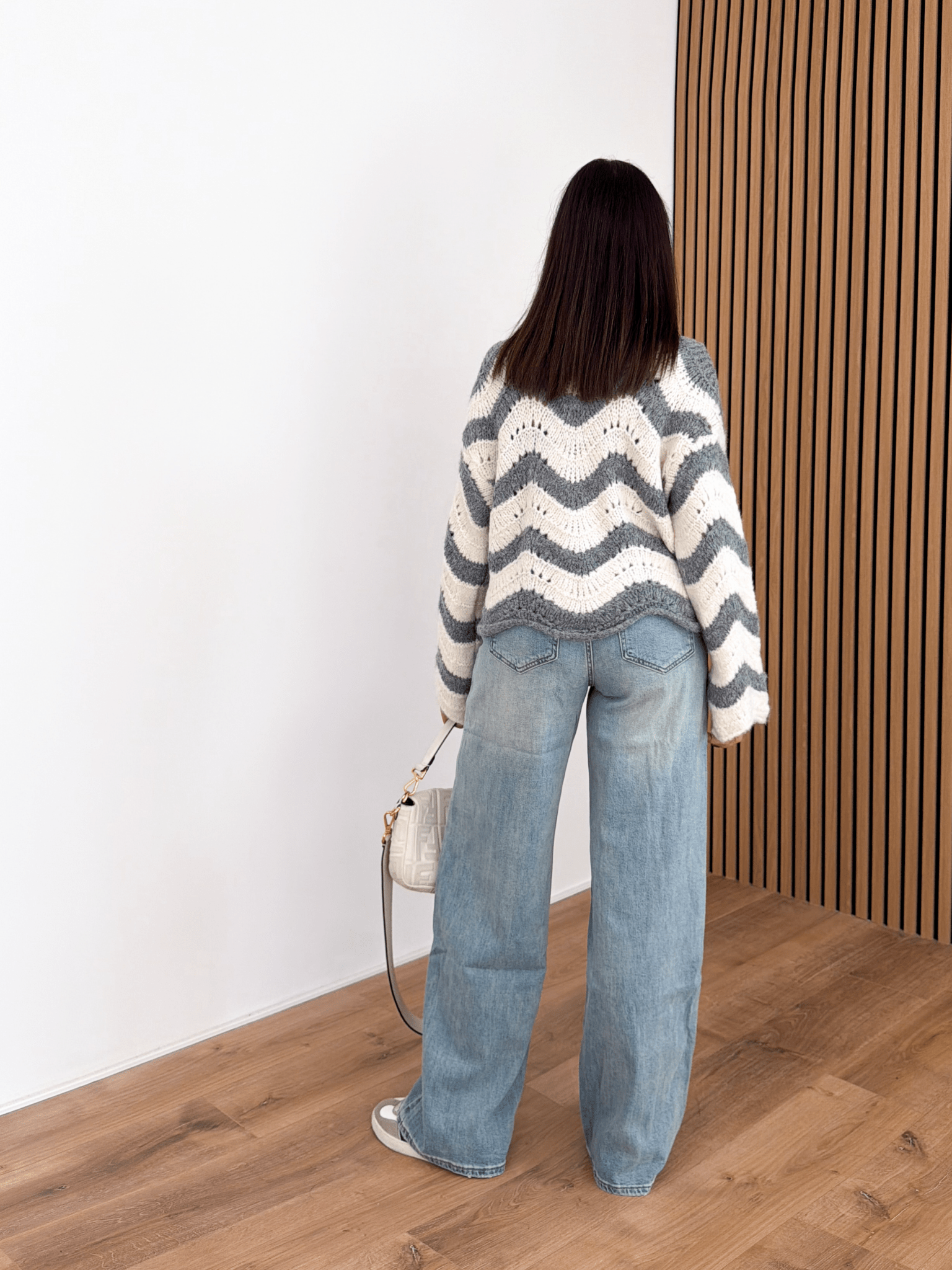 Cardigan Ondulato - Bianco e Grigio - SAINTH