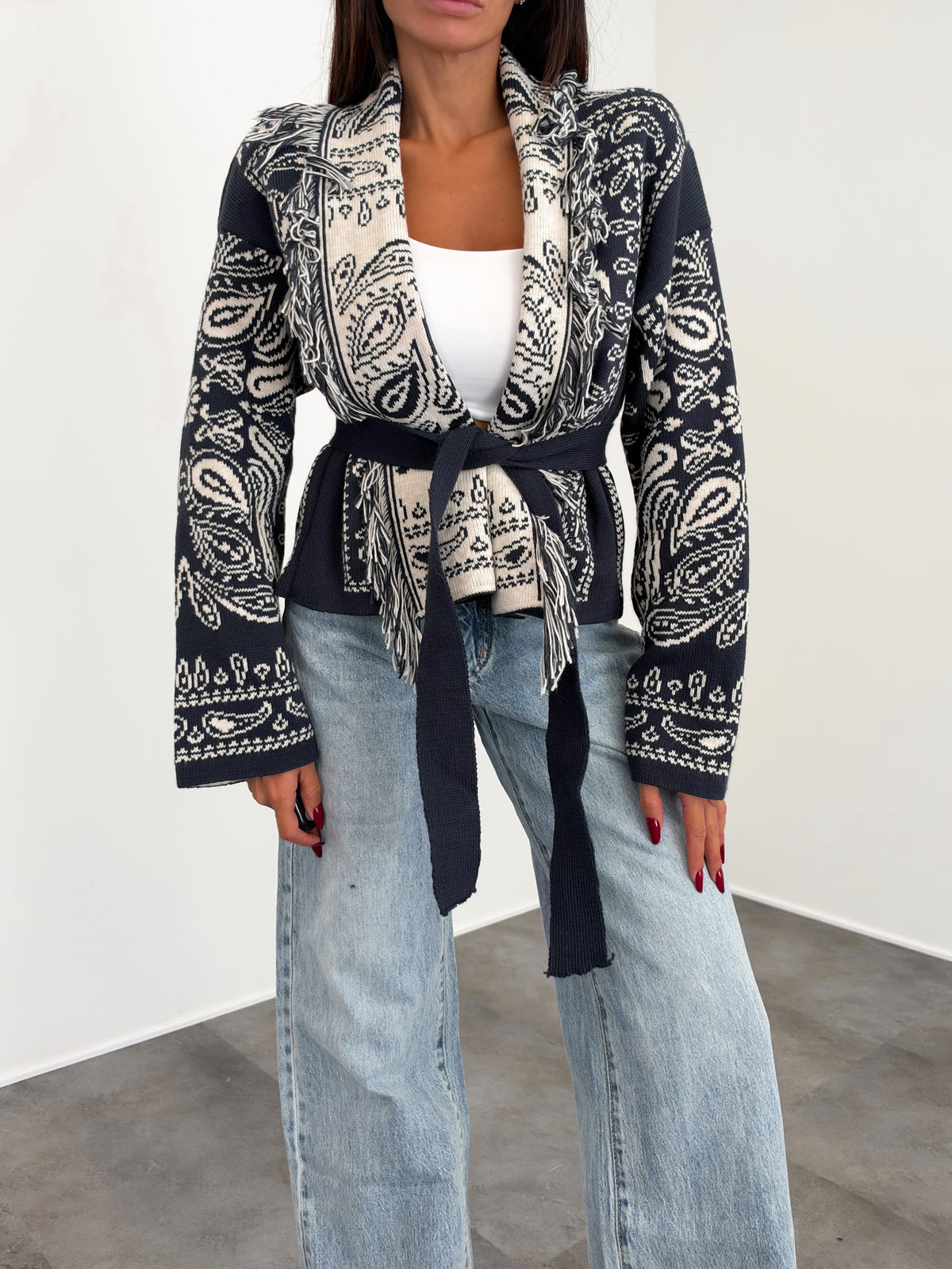 Cardigan Crop Azteco - Blu