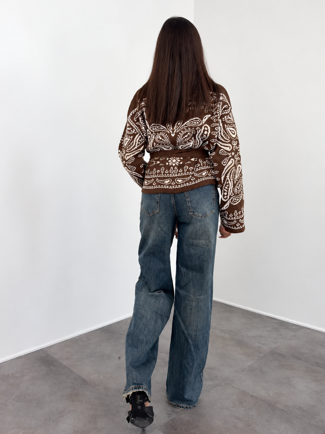 Cardigan Crop Azteco - Marrone Bianco