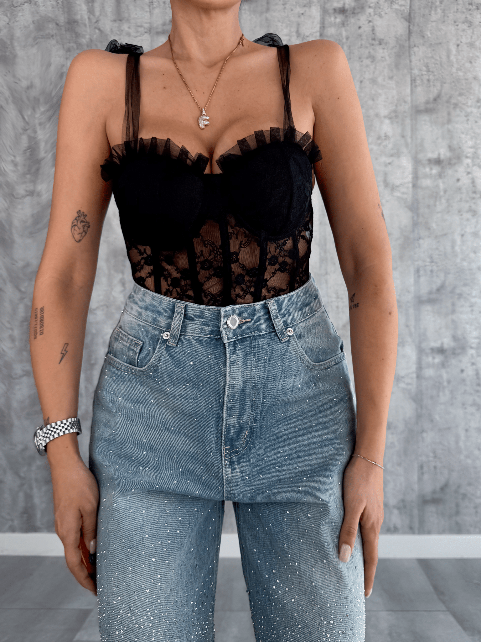 Jeans Diamonds Risvolto - Denim - SAINTH