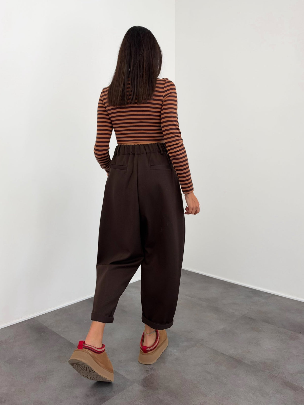 Maglia Crop Linee - Marrone Camel - SAINTH