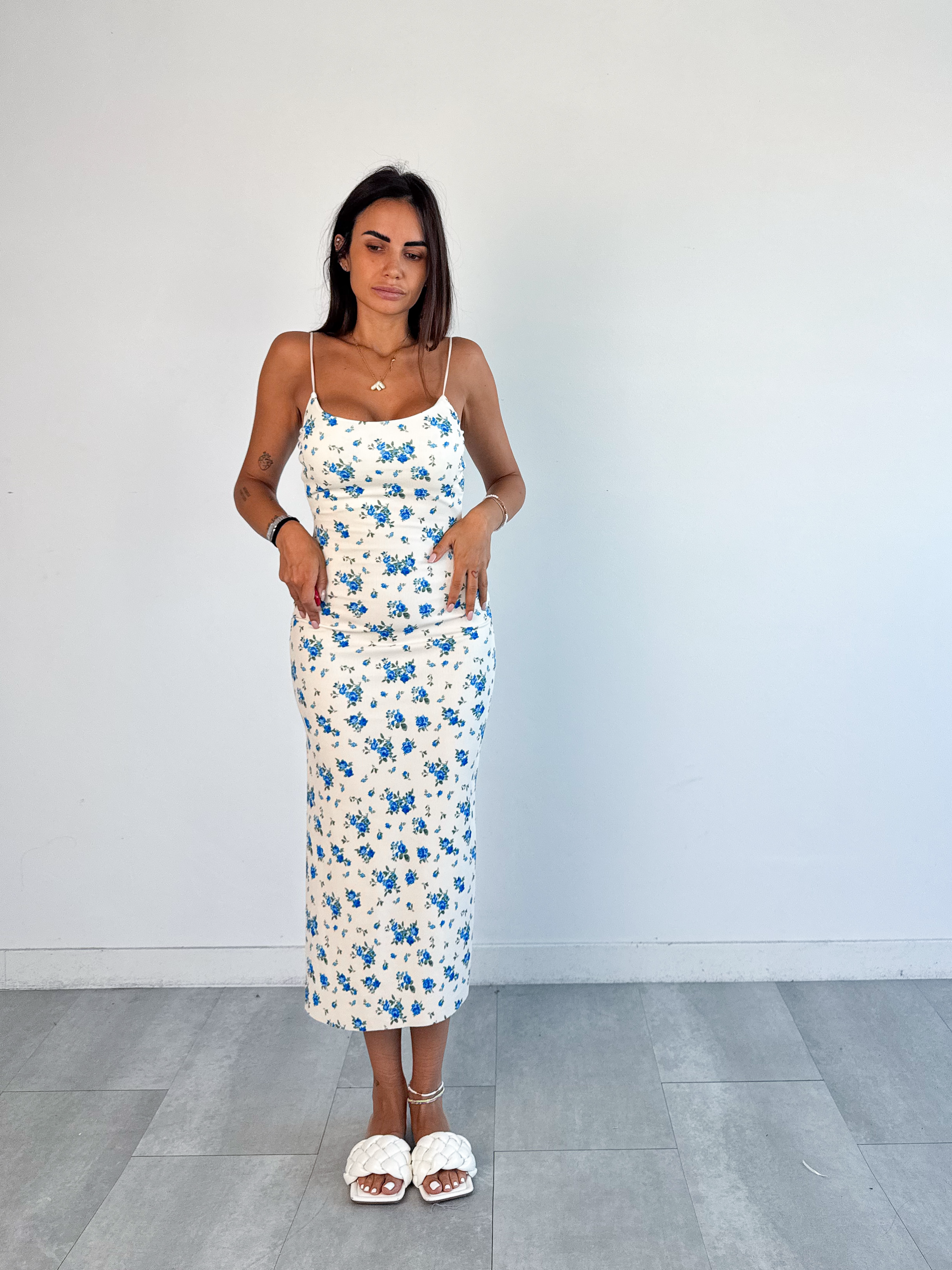 Abito Costine Roselline - Bianco e Blu