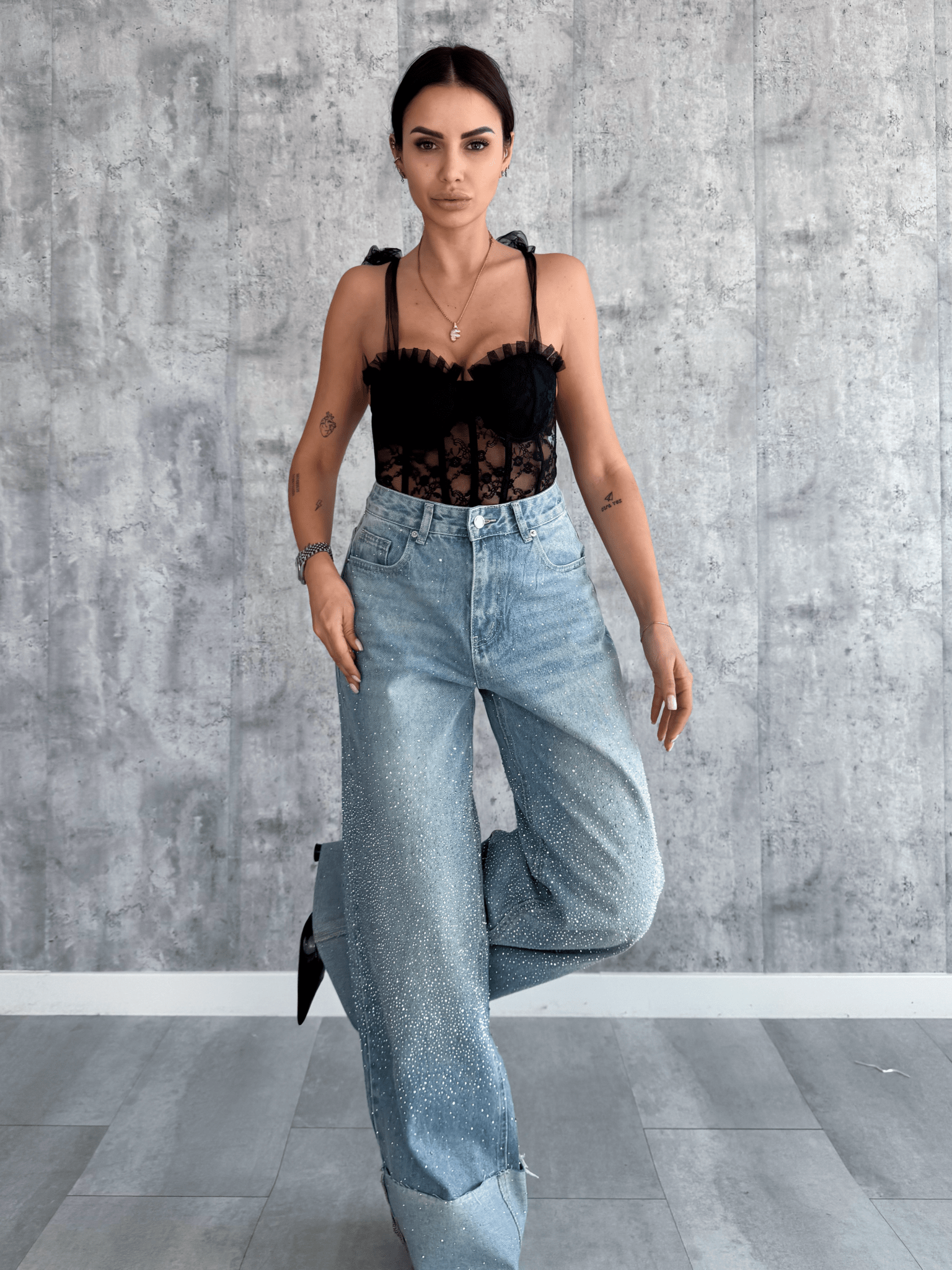 Jeans Diamonds Risvolto - Denim - SAINTH
