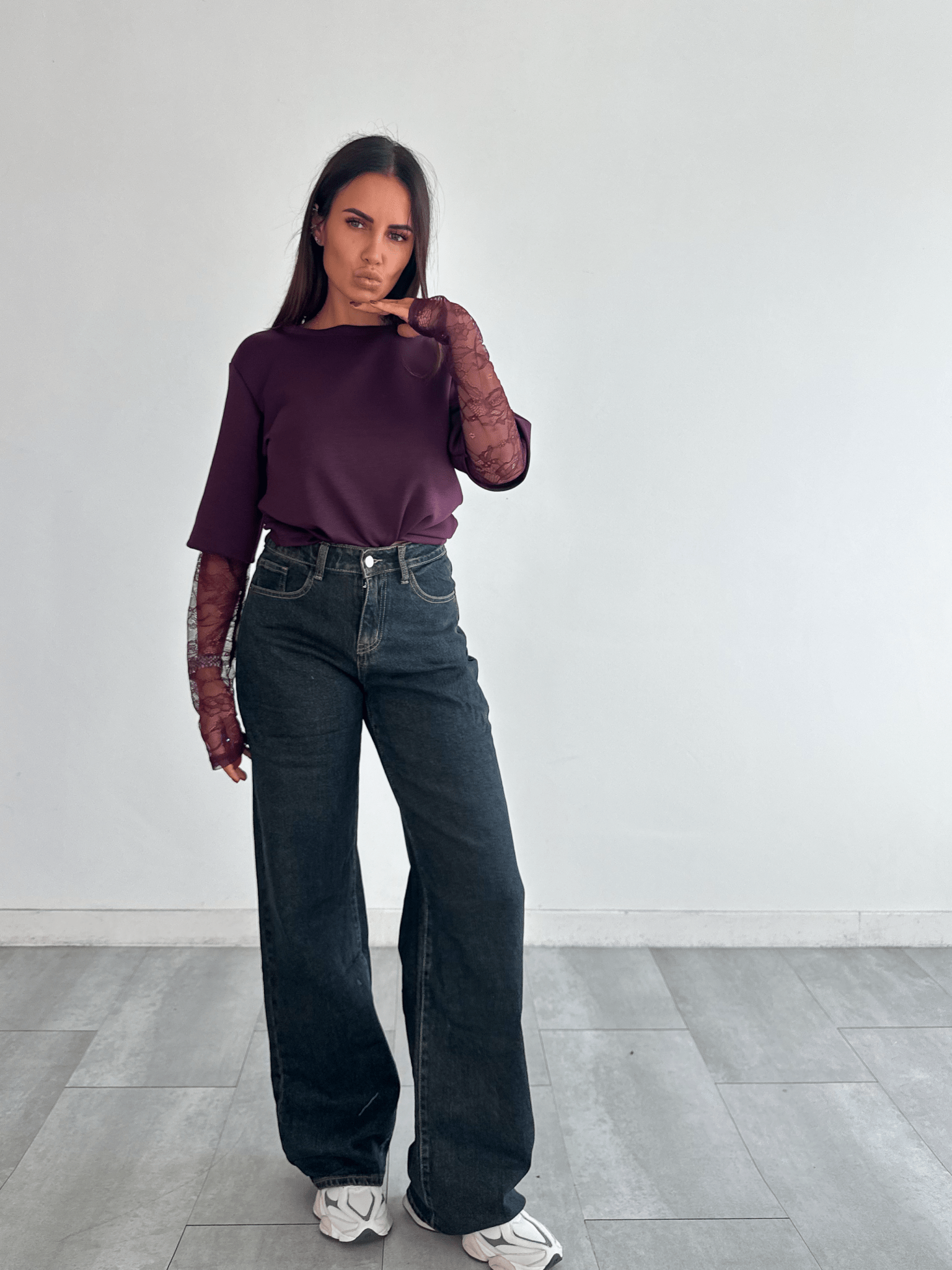 T-Shirt Manica Pizzo - Bordeaux - SAINTH