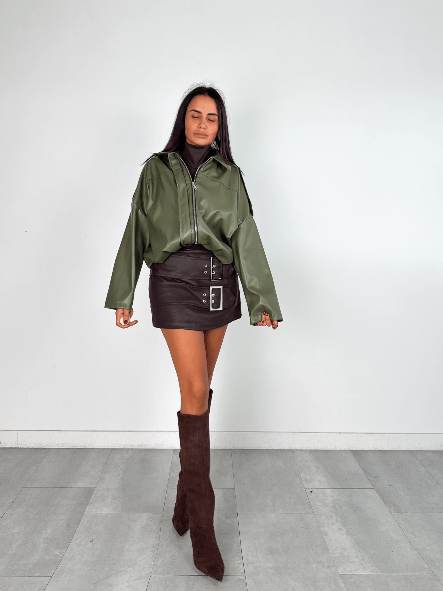 Biker Ecopelle Virale - Verde Oliva - SAINTH