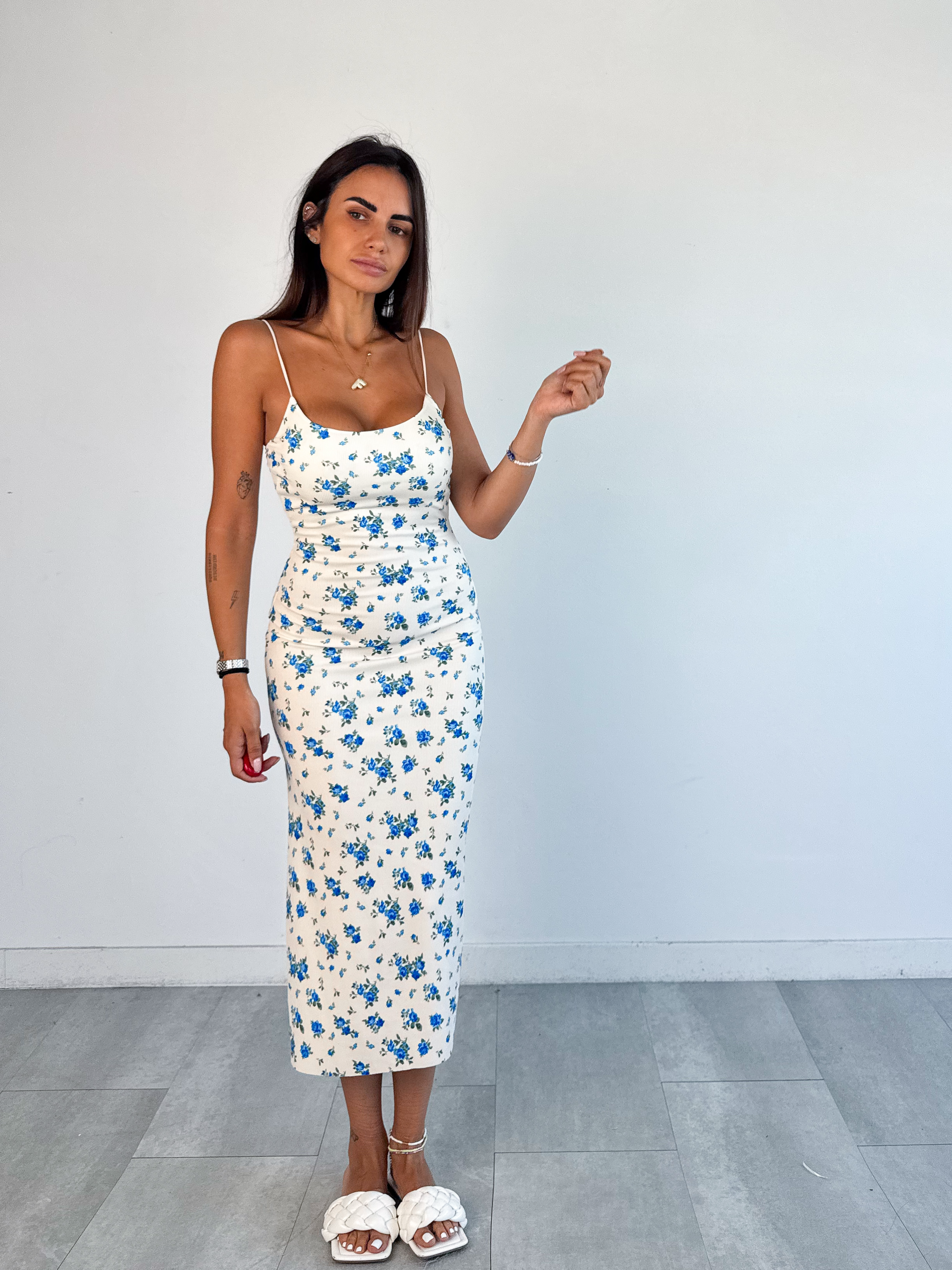 Abito Costine Roselline - Bianco e Blu