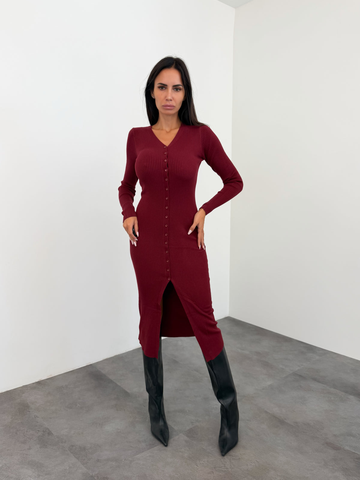 Abito Pull Bottoncini - Bordeaux