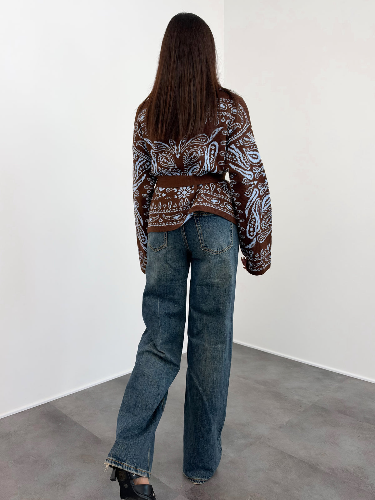Cardigan Crop Azteco - Marrone Celeste