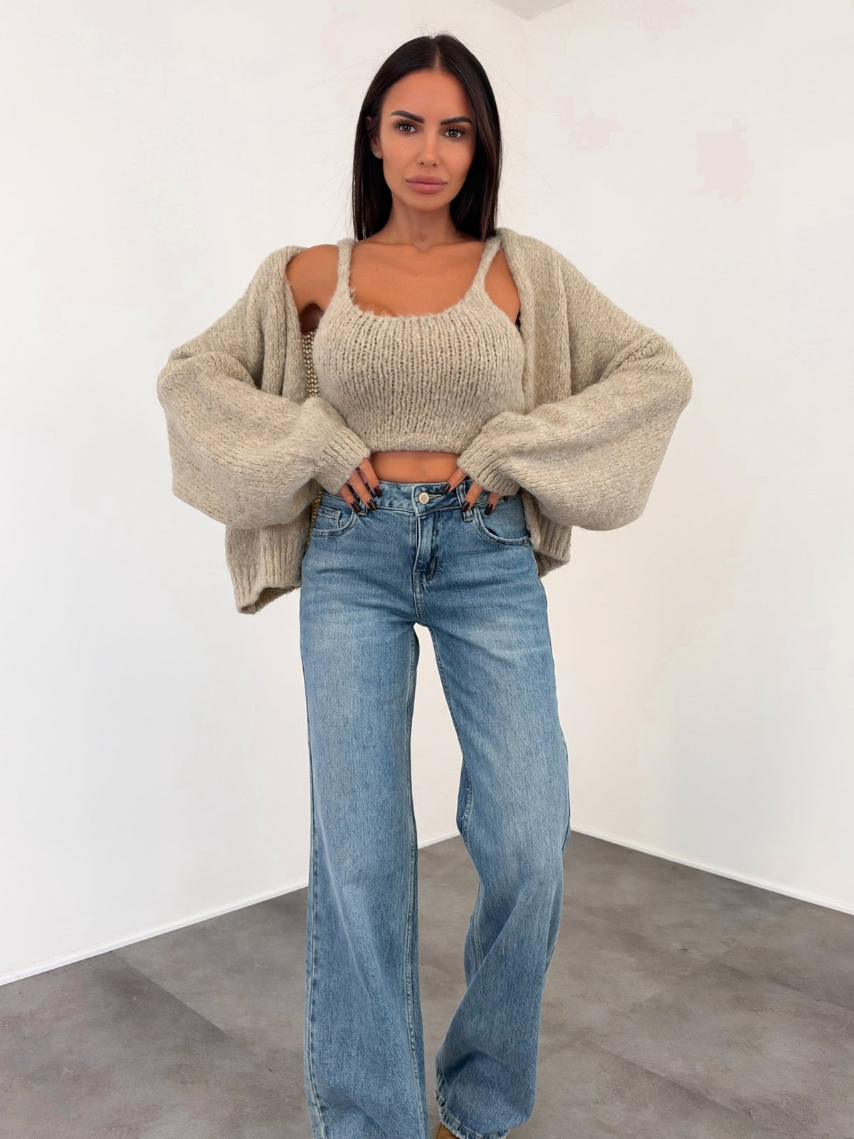 Set Top + Cardigan - Beige - SAINTH