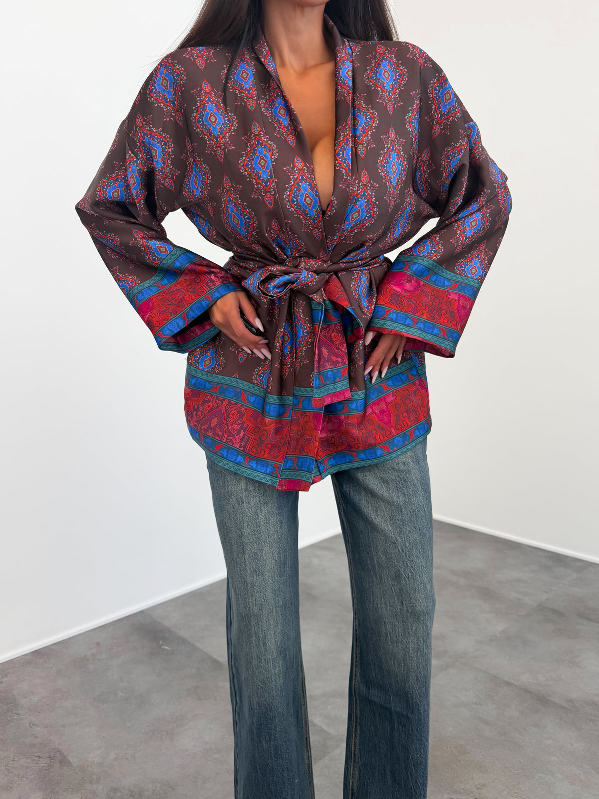 Kimono Mosaico - Marrone Blu Elettrico