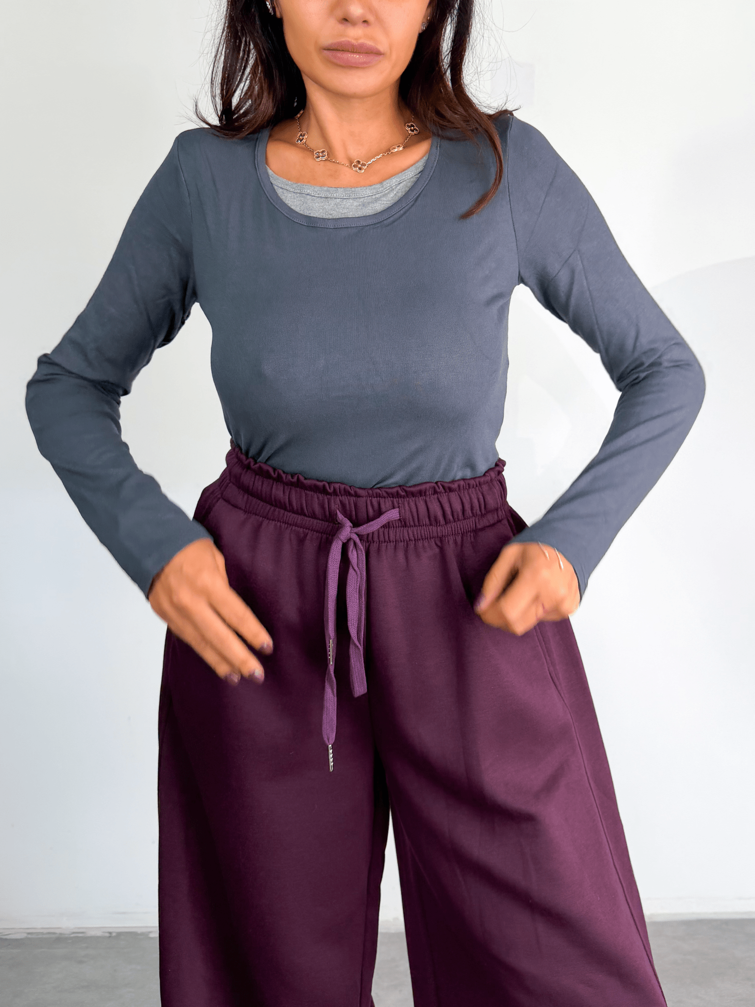 Pantalone Tuta Wide Leg - Vinaccia - SAINTH