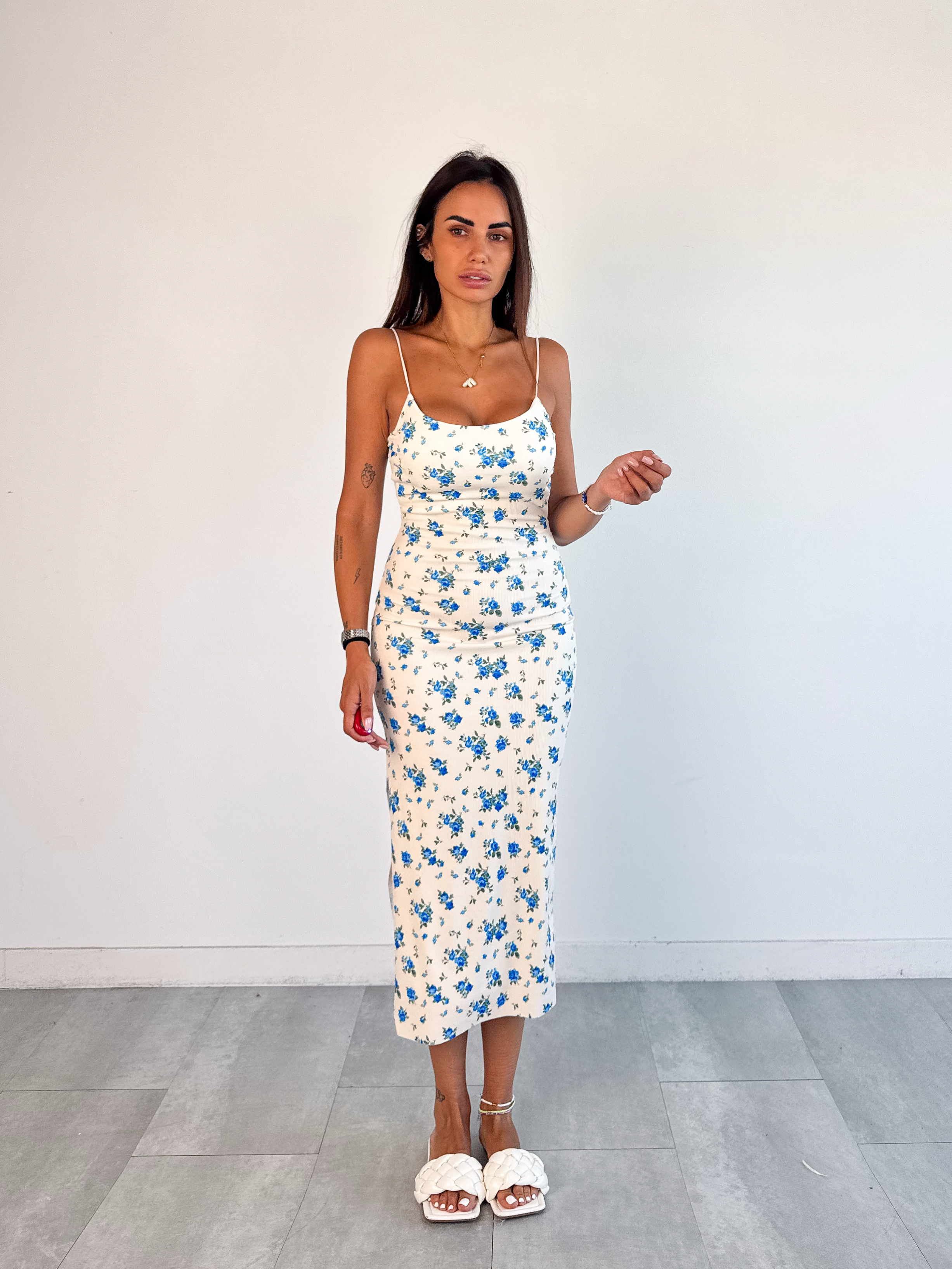 Abito Costine Roselline - Bianco e Blu