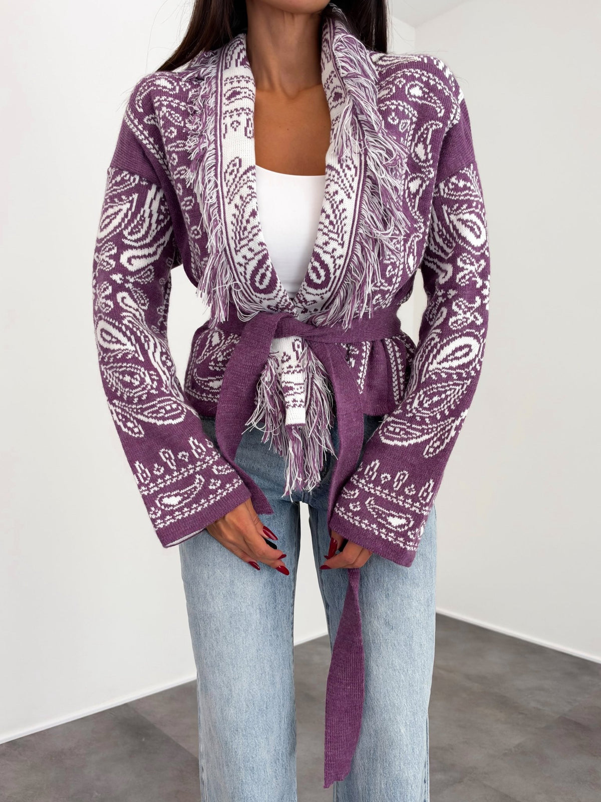 Cardigan Crop Azteco - Prugna - SAINTH