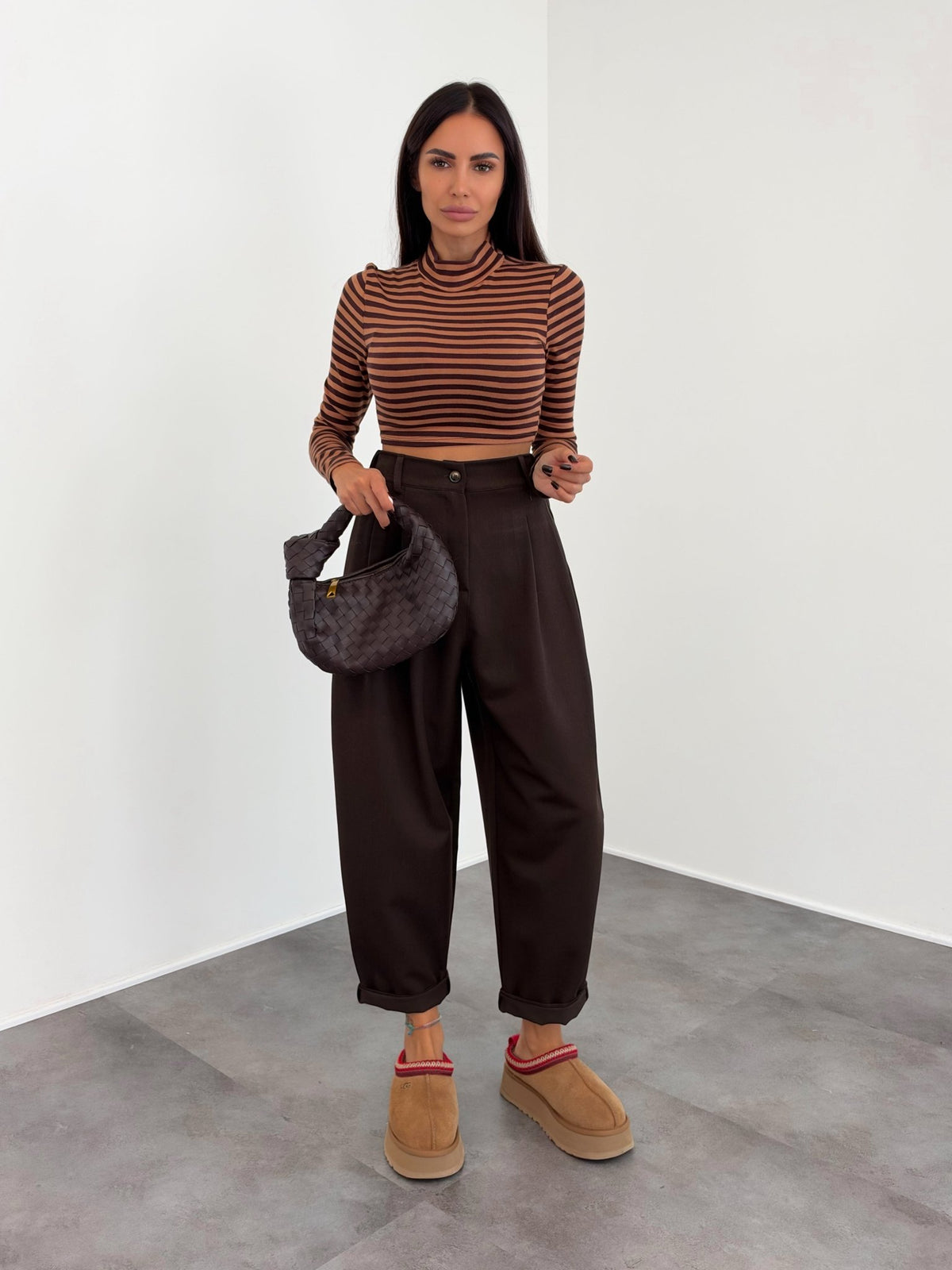 Maglia Crop Linee - Marrone Camel - SAINTH