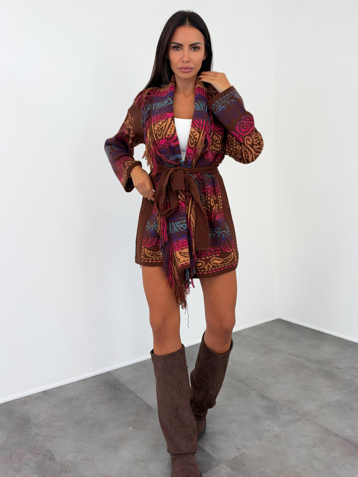 Cardigan Rainbow - Marrone Magenta Petrolio