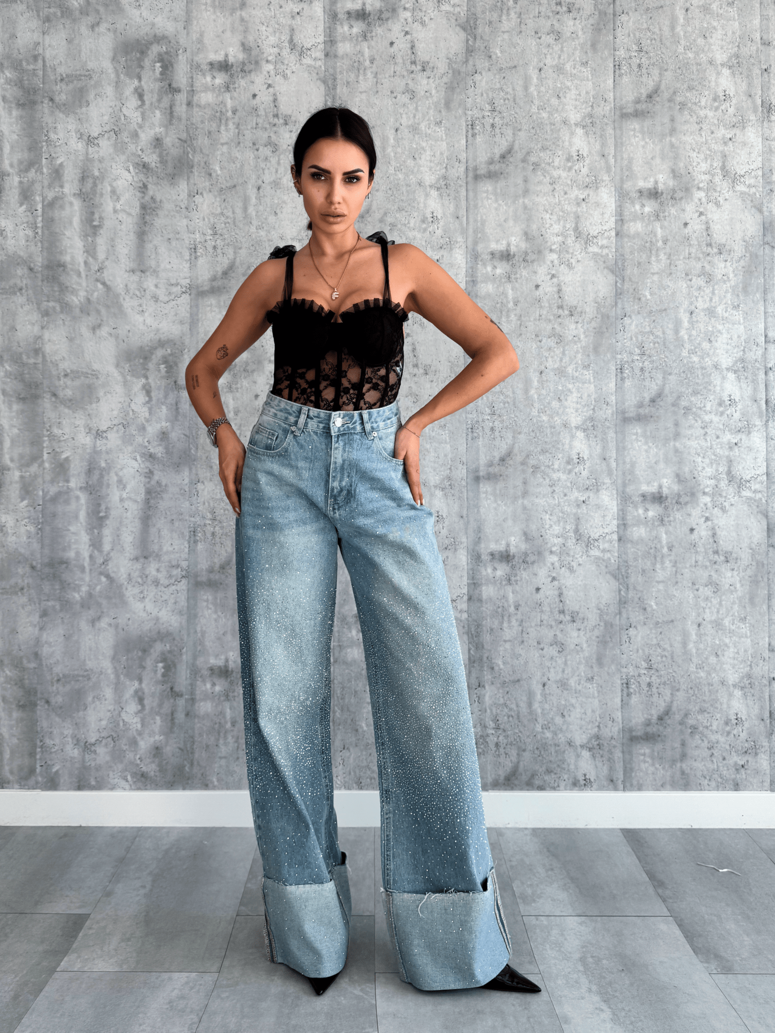 Jeans Diamonds Risvolto - Denim - SAINTH