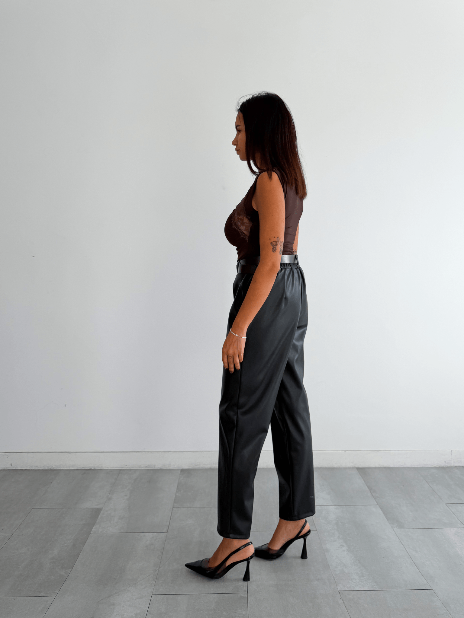 Pantalone Ecopelle + Cintura - Nero - SAINTH