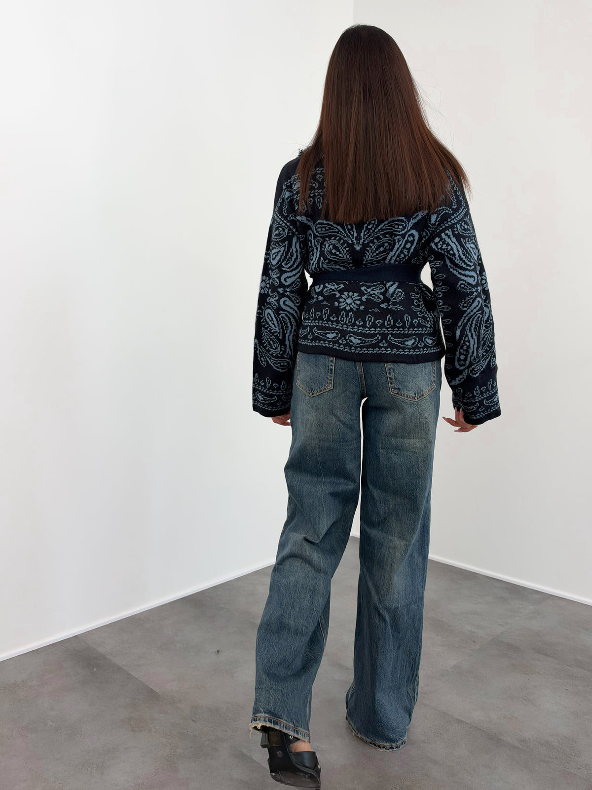 Cardigan Crop Azteco - Blu Celeste