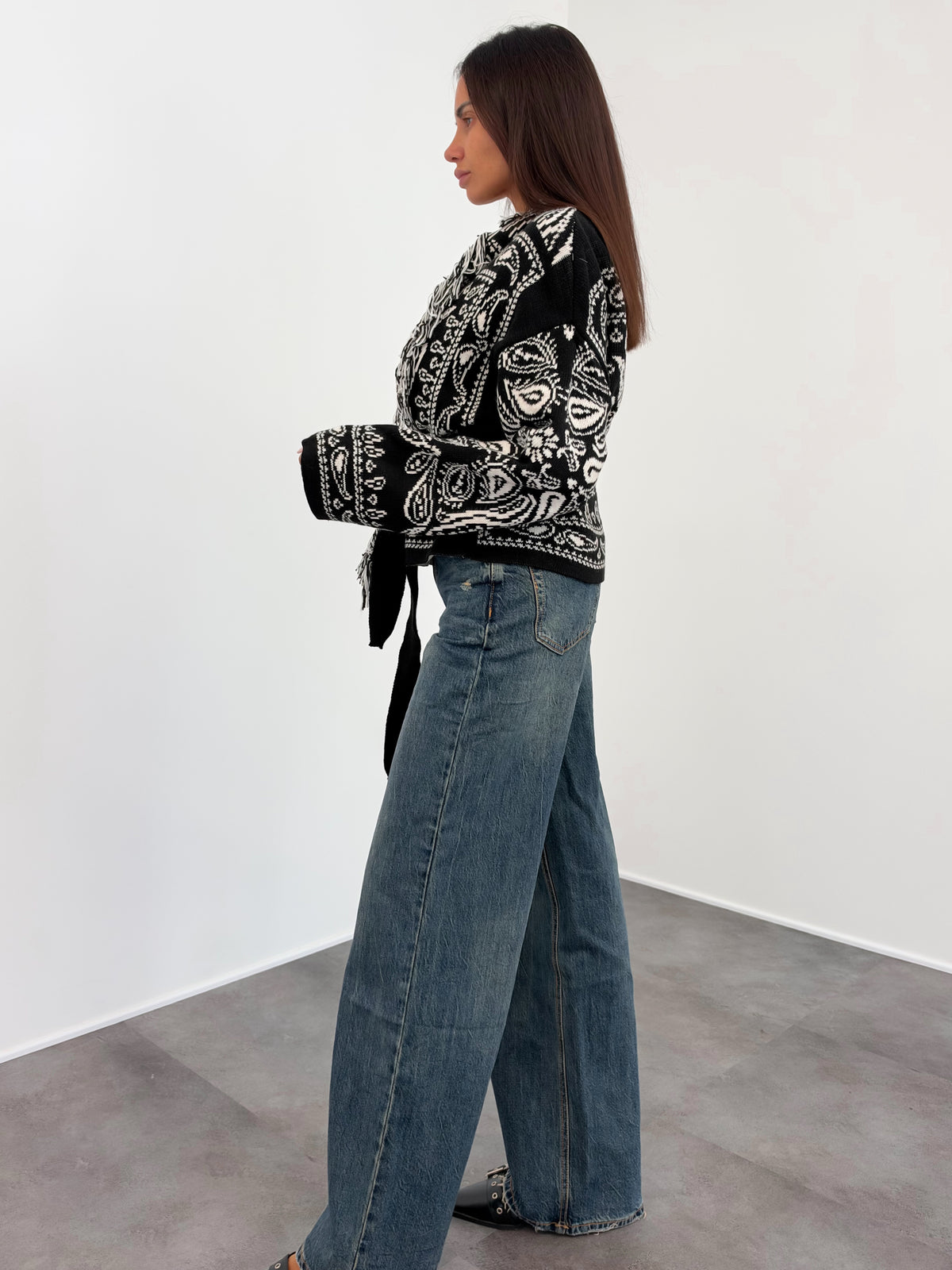 Cardigan Crop Azteco - Nero