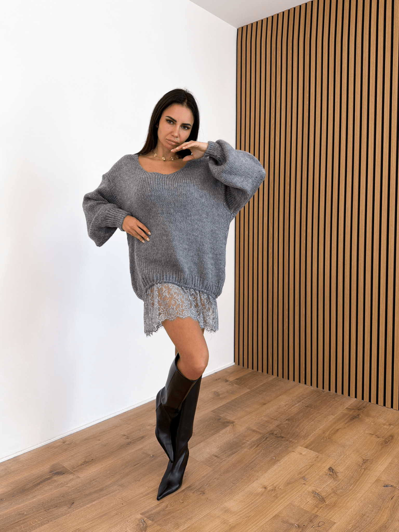 Abito Pull Pizzo - Grigio - SAINTH