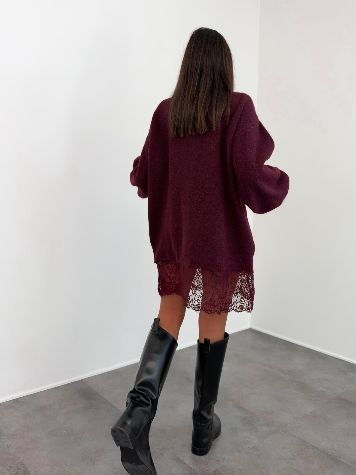 Abito Pull Pizzo - Bordeaux