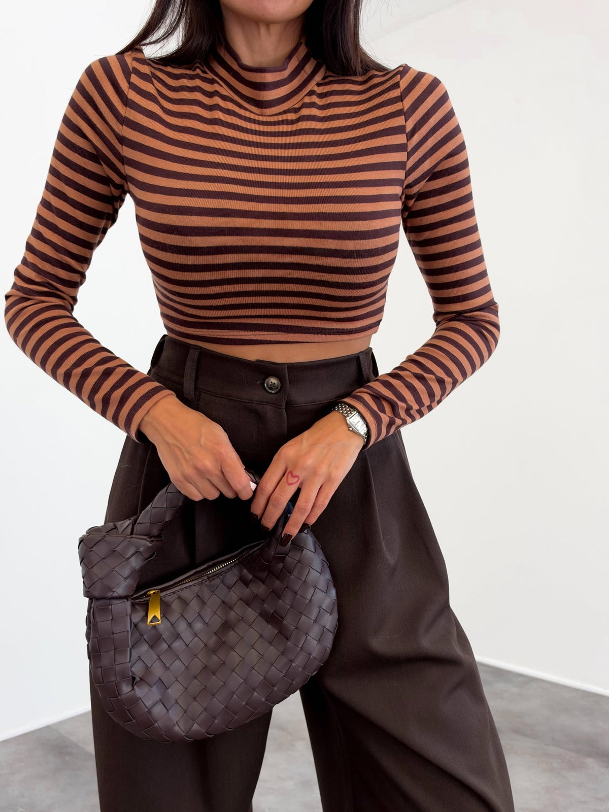 Maglia Crop Linee - Marrone Camel - SAINTH