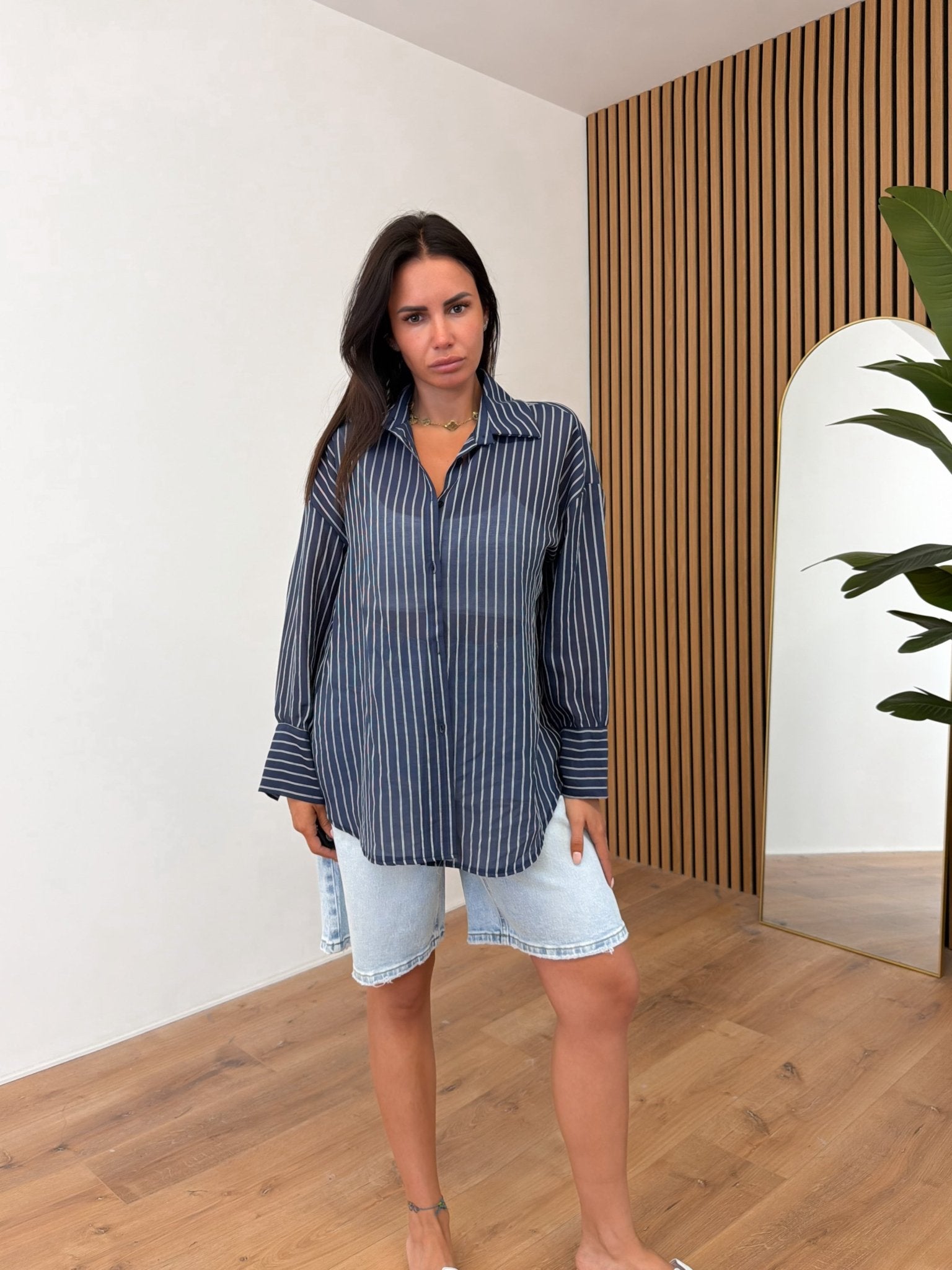 Maxi Camicia Gessata - Blu - SAINTH
