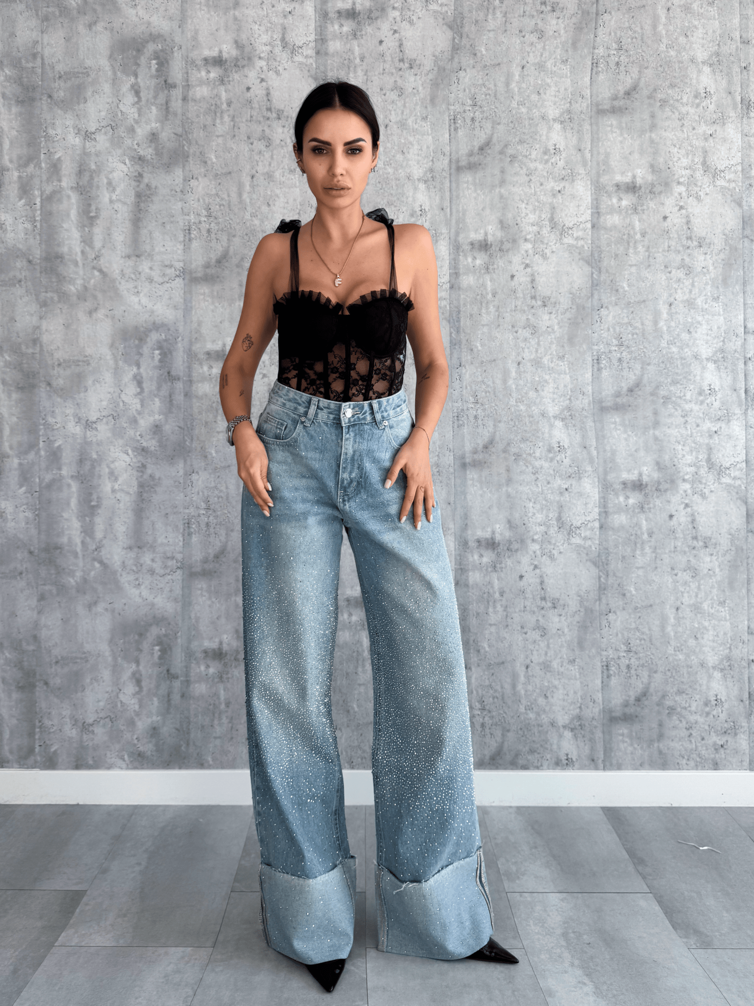 Jeans Diamonds Risvolto - Denim - SAINTH