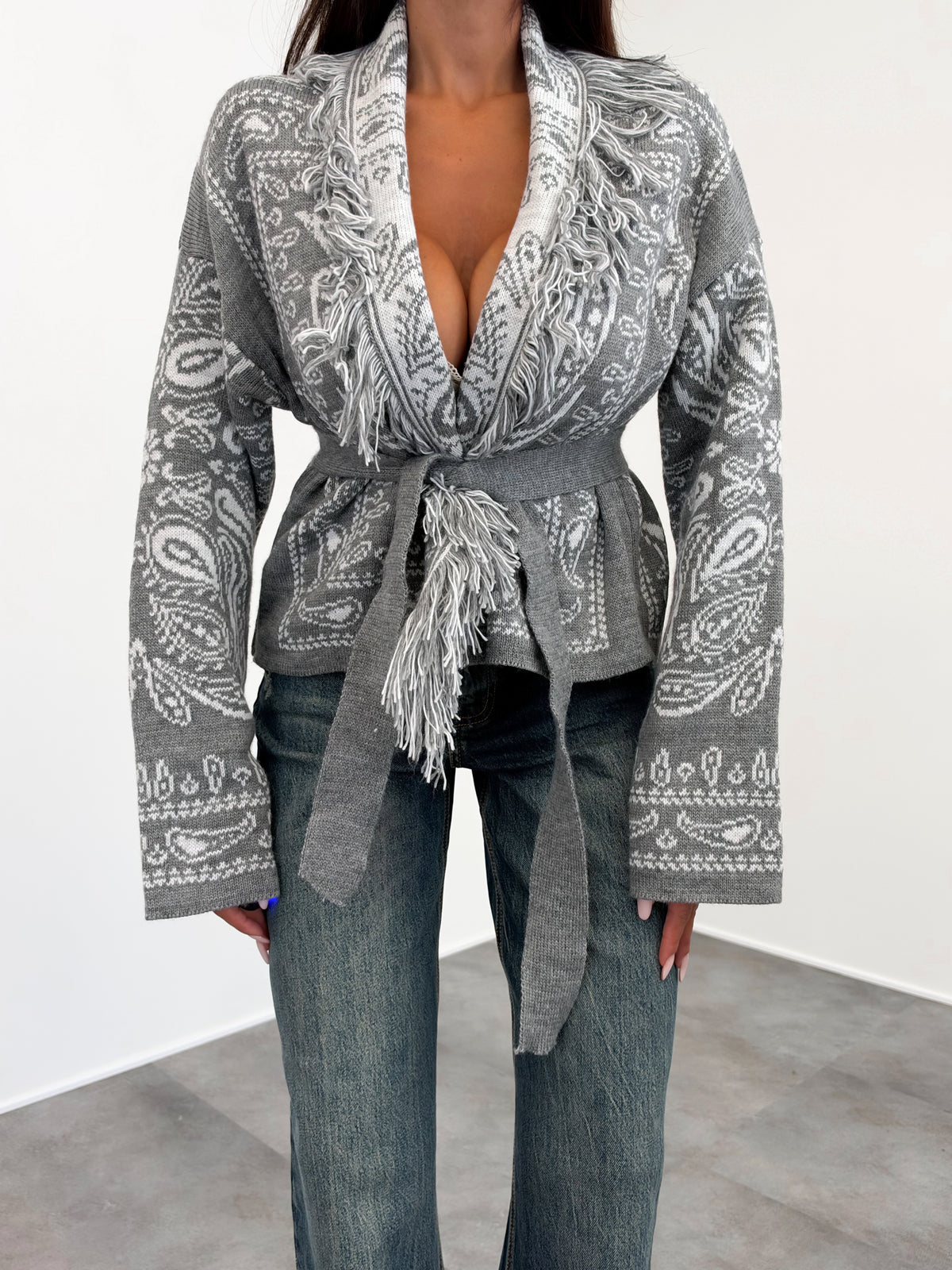 Cardigan Crop Azteco - Grigio