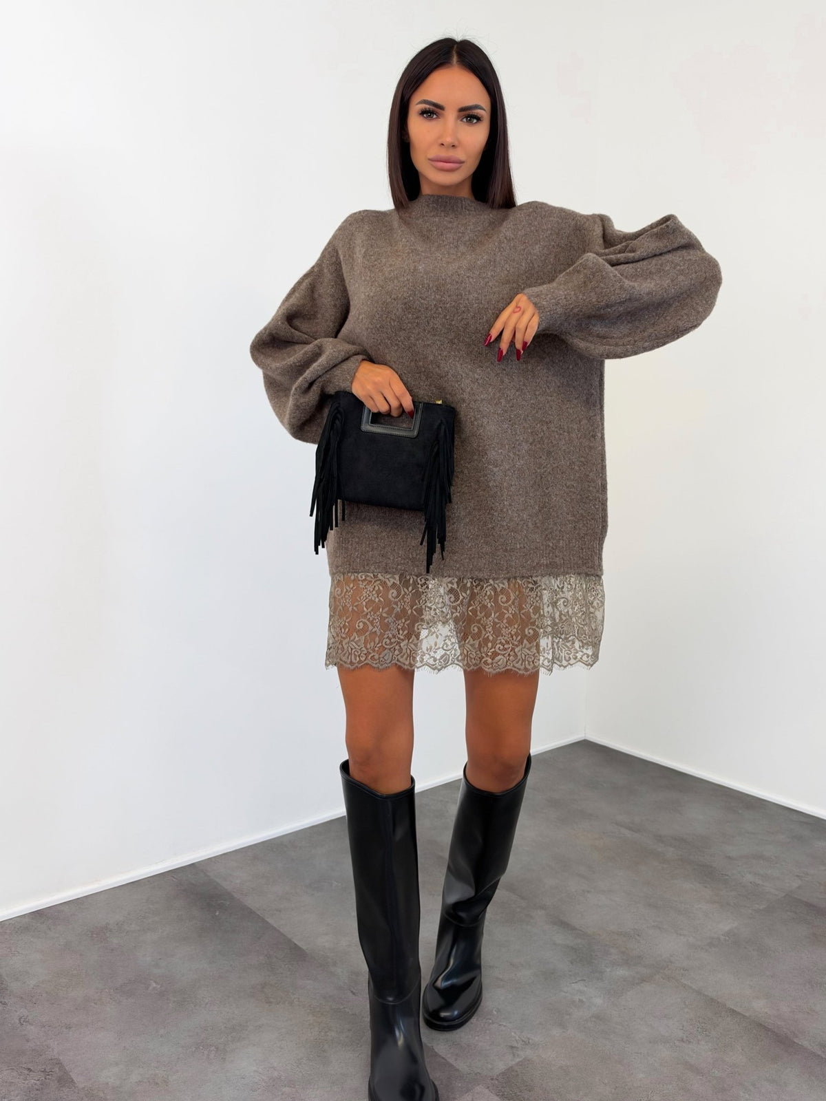 Abito Pull Pizzo - Tortora - SAINTH
