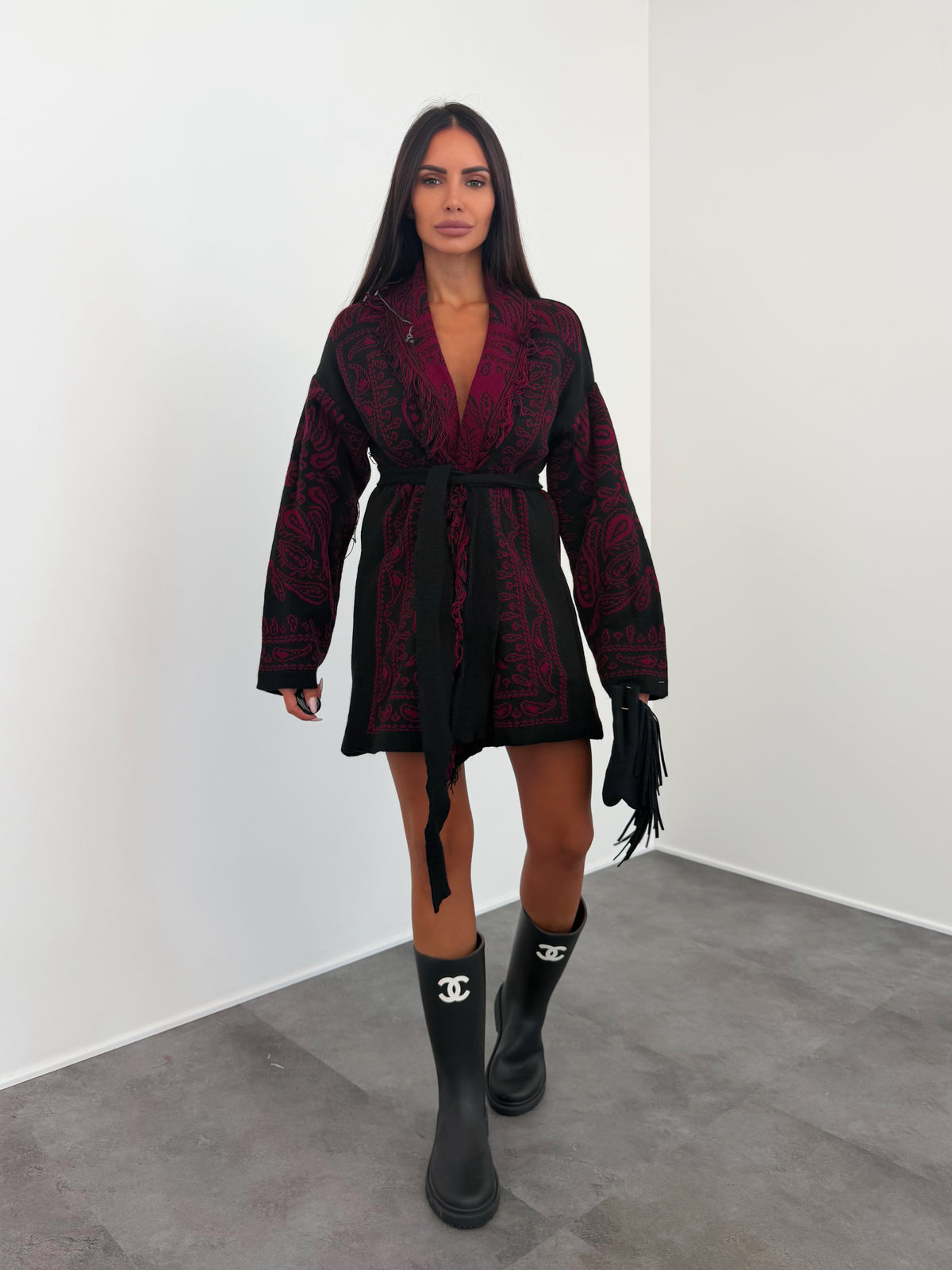 Cardigan Azteco - Nero Bordeaux