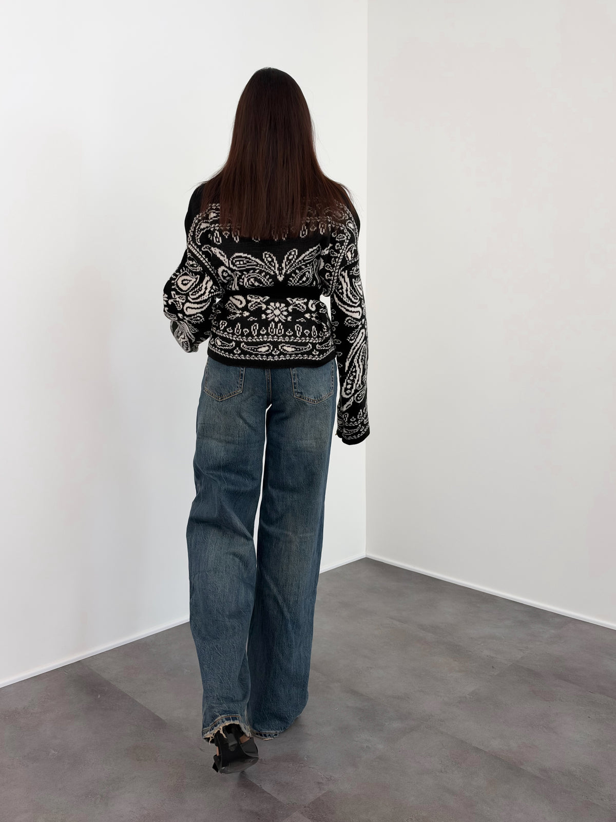 Cardigan Crop Azteco - Nero