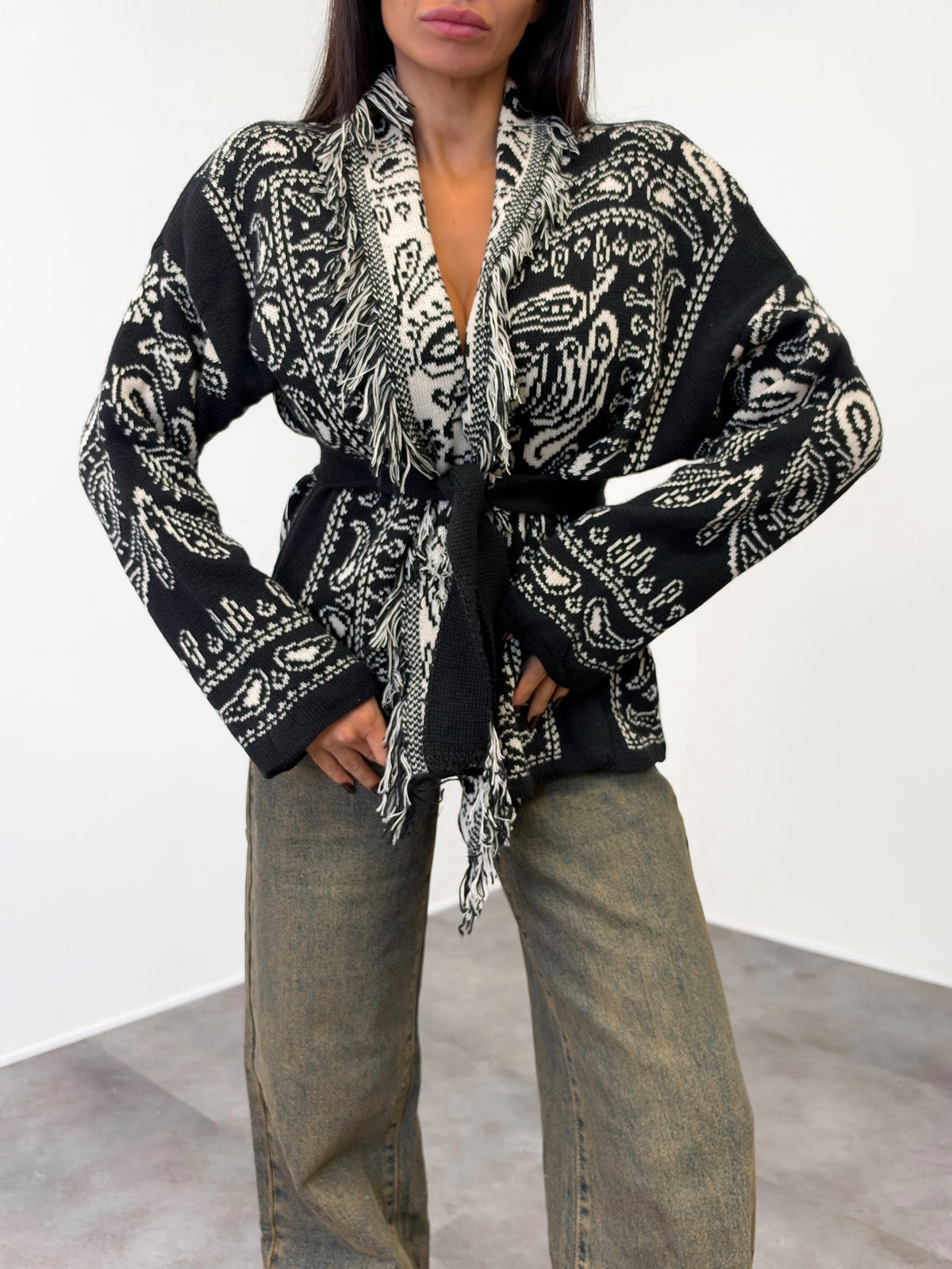 Cardigan Crop Azteco - Nero Burro - SAINTH